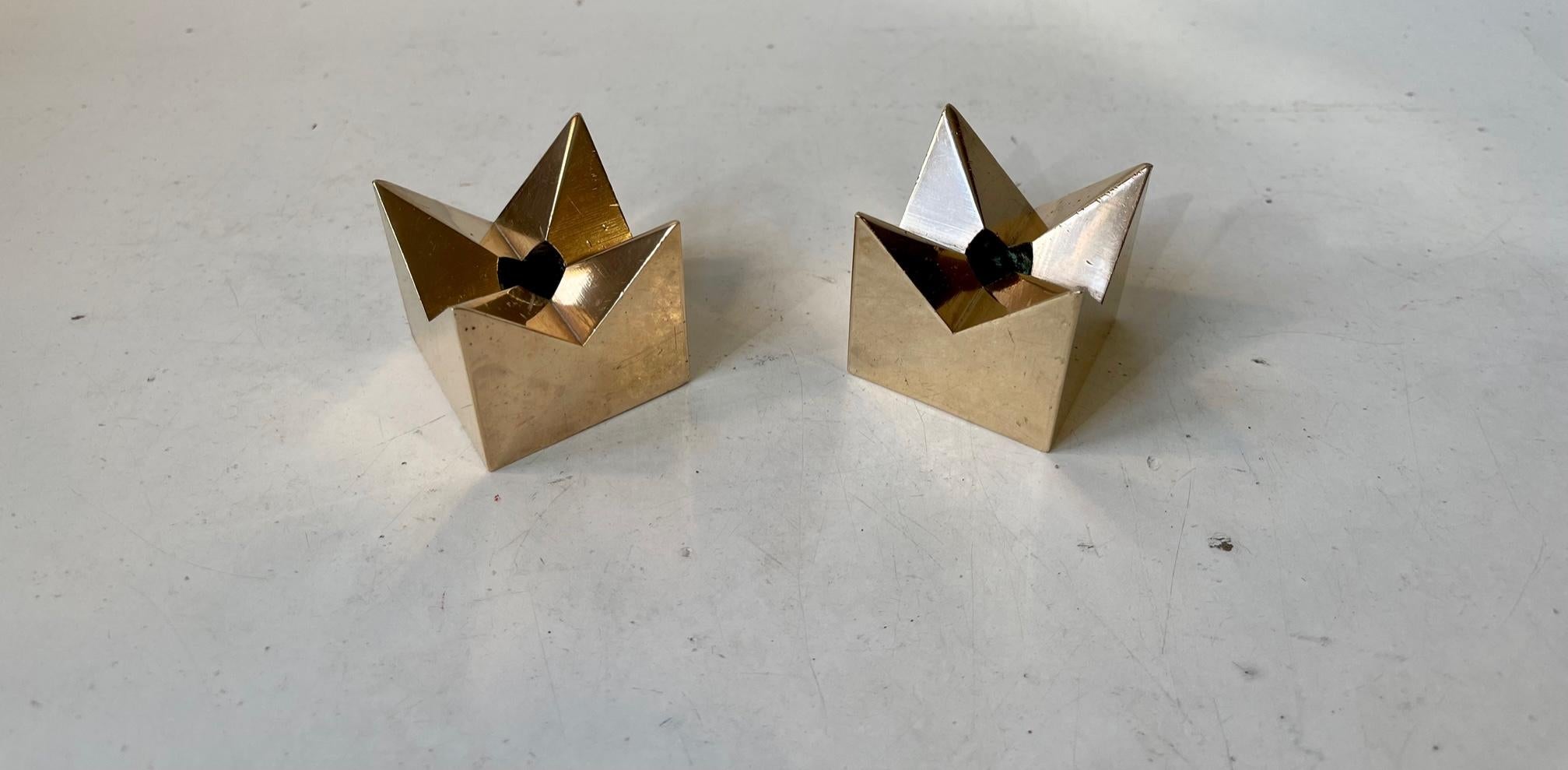 Mid-Century Modern Products Pierre Forssell Crown Candlesticks in Brass for Skultuna, 1960s For Sale