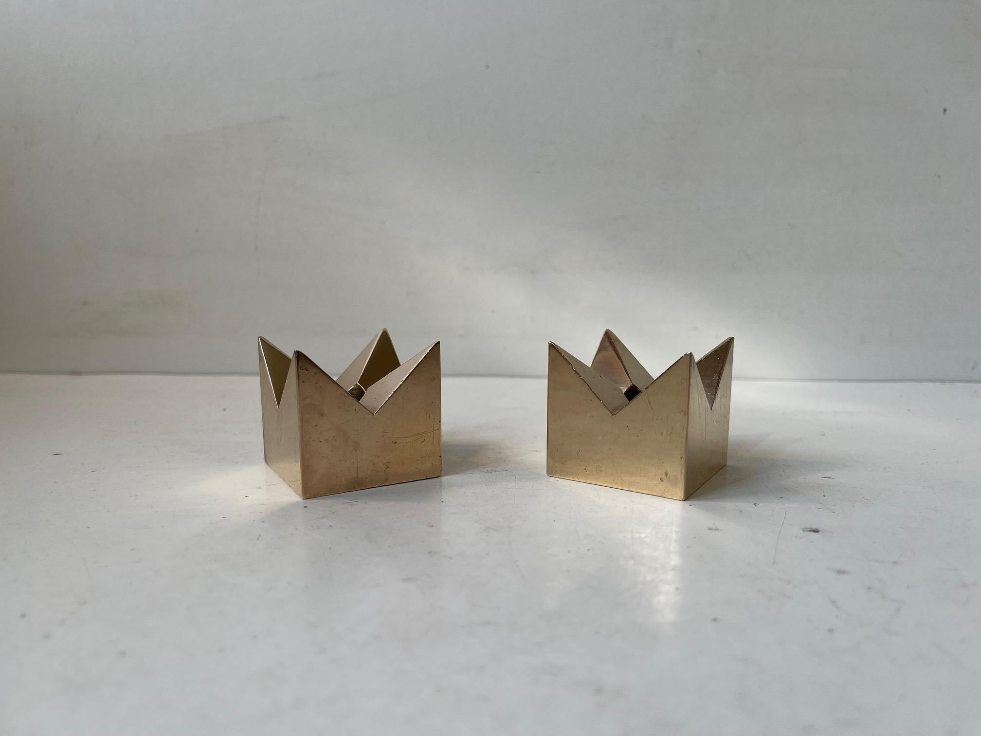Swedish Products Pierre Forssell Crown Candlesticks in Brass for Skultuna, 1960s For Sale