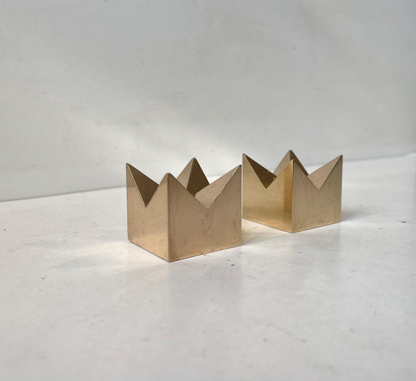 Mid-20th Century Products Pierre Forssell Crown Candlesticks in Brass for Skultuna, 1960s For Sale