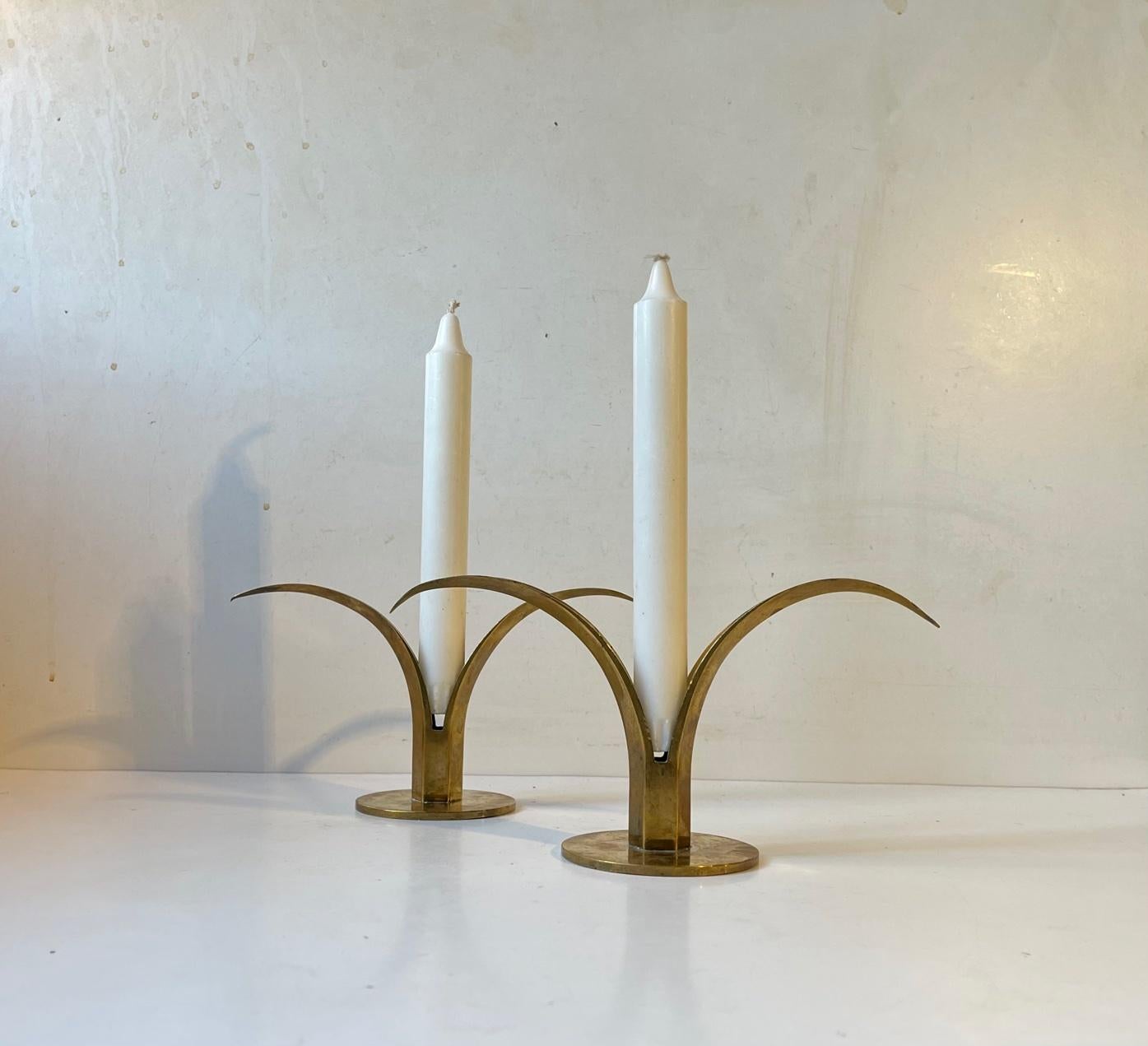 Swedish Products Vintage Lily Candlesticks in Brass by Ivar Ålenius Björk, 1950s