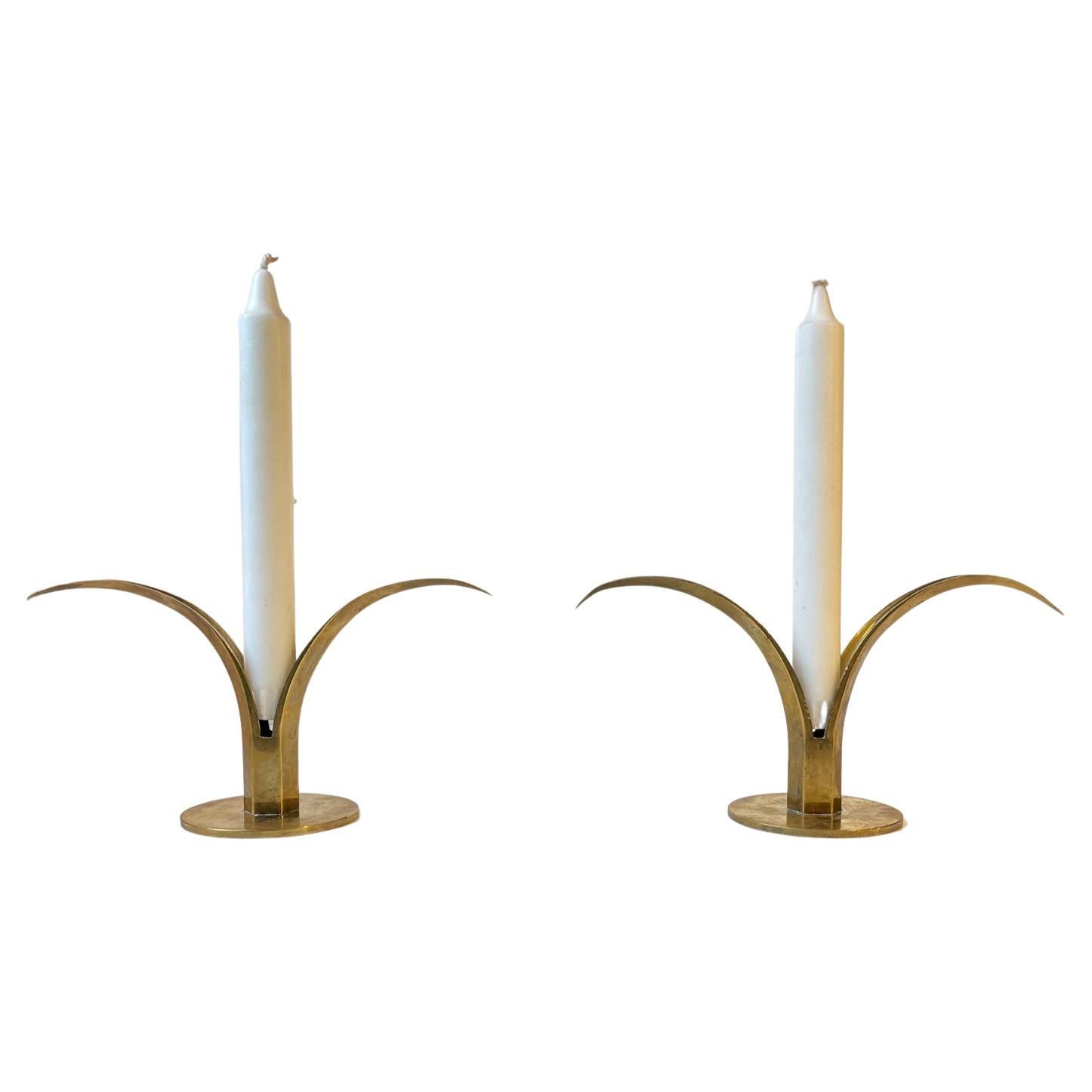 Products Vintage Lily Candlesticks in Brass by Ivar Ålenius Björk, 1950s