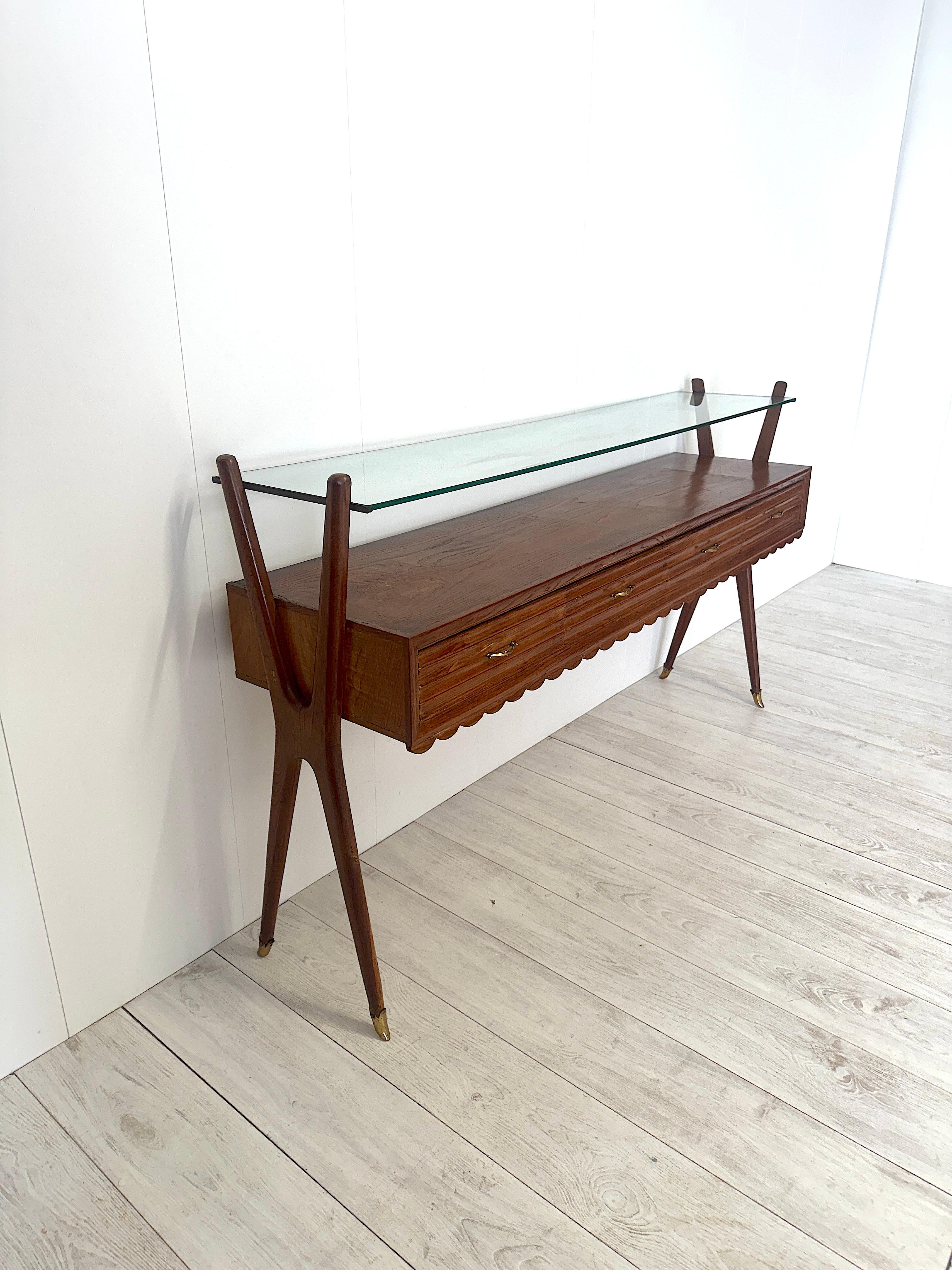 Mid-20th Century Italian production, Wooden console table, 1950s For Sale