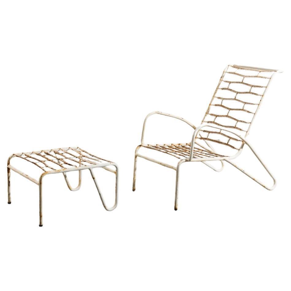 Italian production, Deck chair with footrest. C1950s