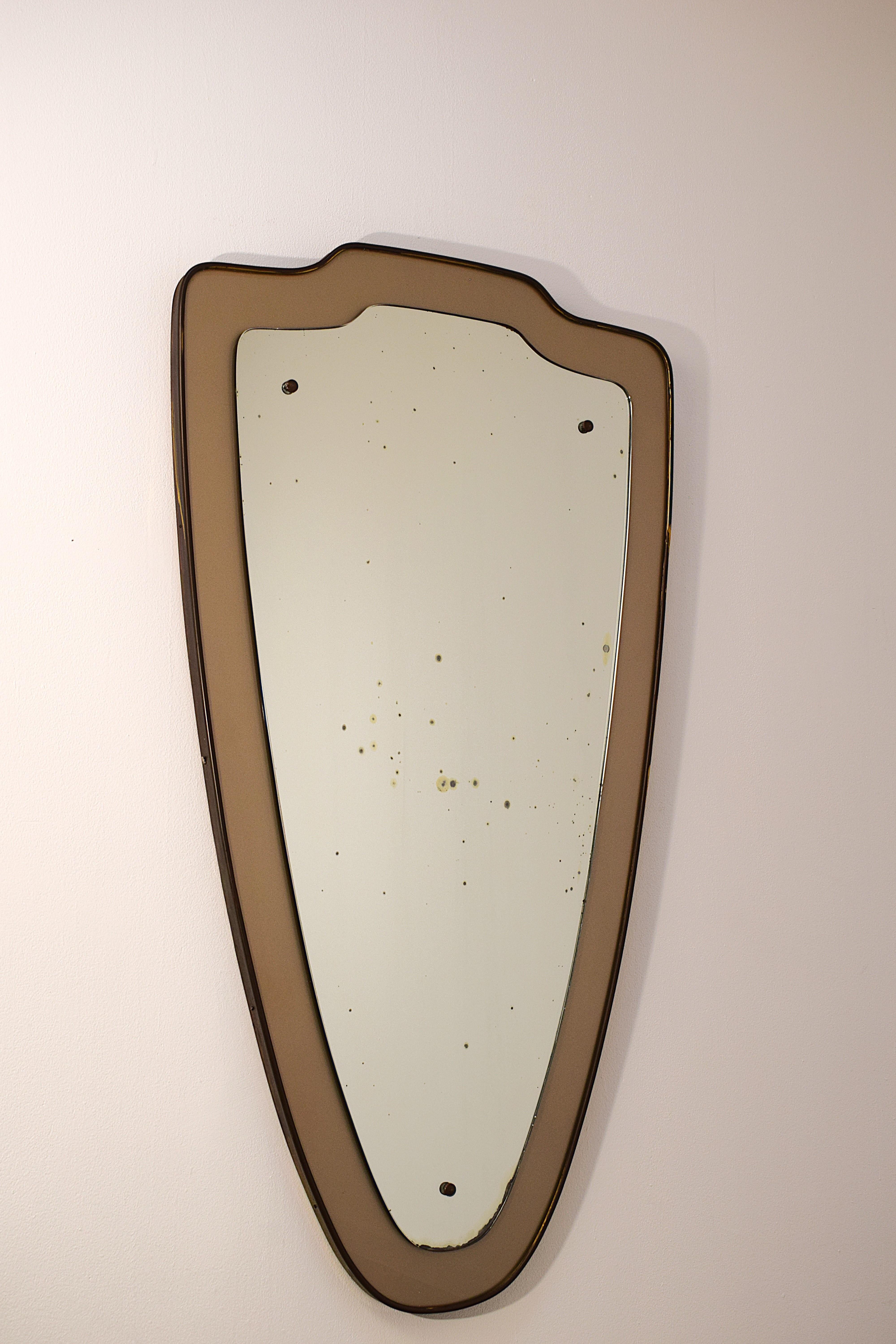Italian Production italienne - Miroir à cadre en laiton, années 1950 en vente