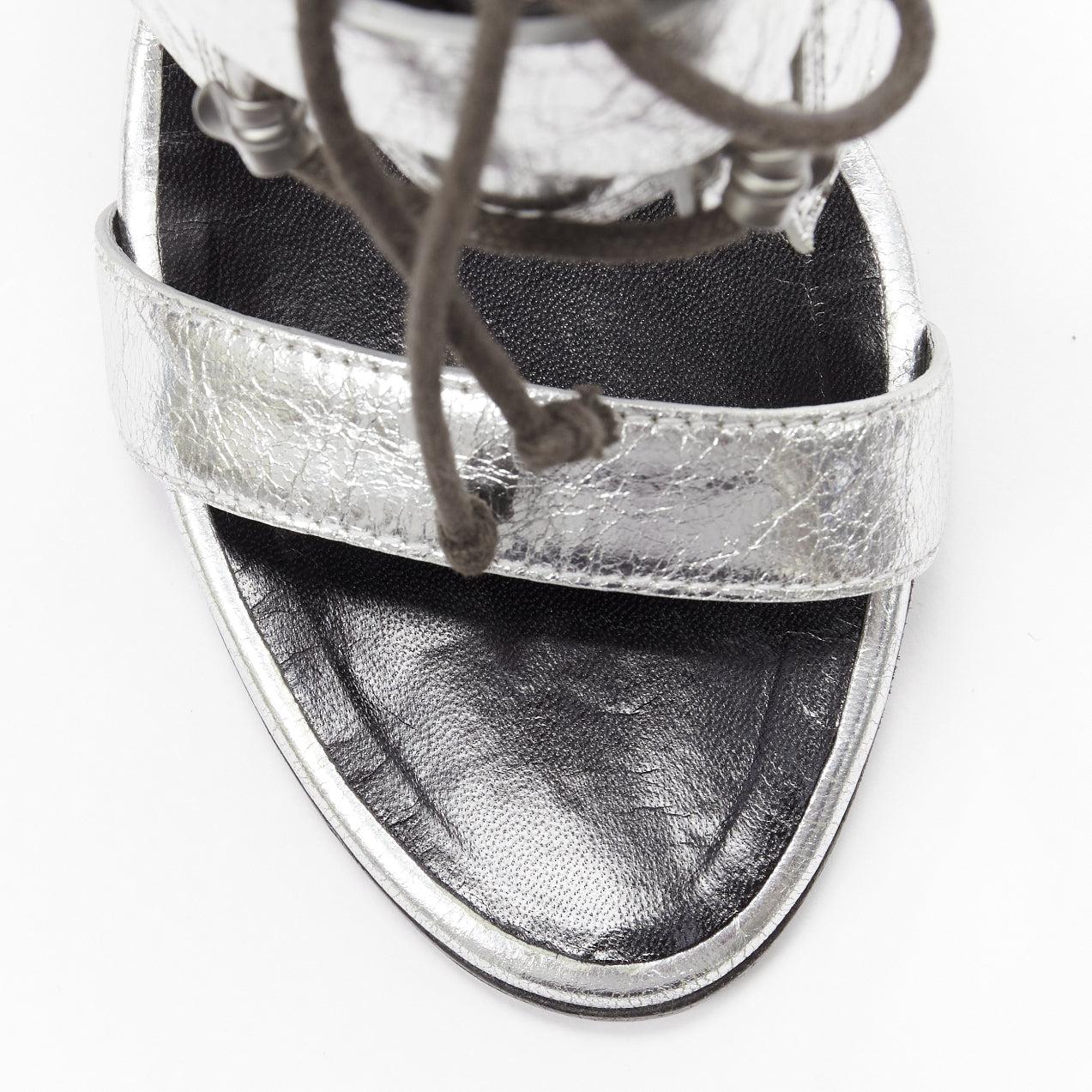 PROENZA SCHOULDER crinkled metallic silver leather laced block heel sandal EU37 For Sale 2