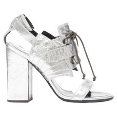 PROENZA SCHOULDER crinkled metallic silver leather laced block heel sandal EU37