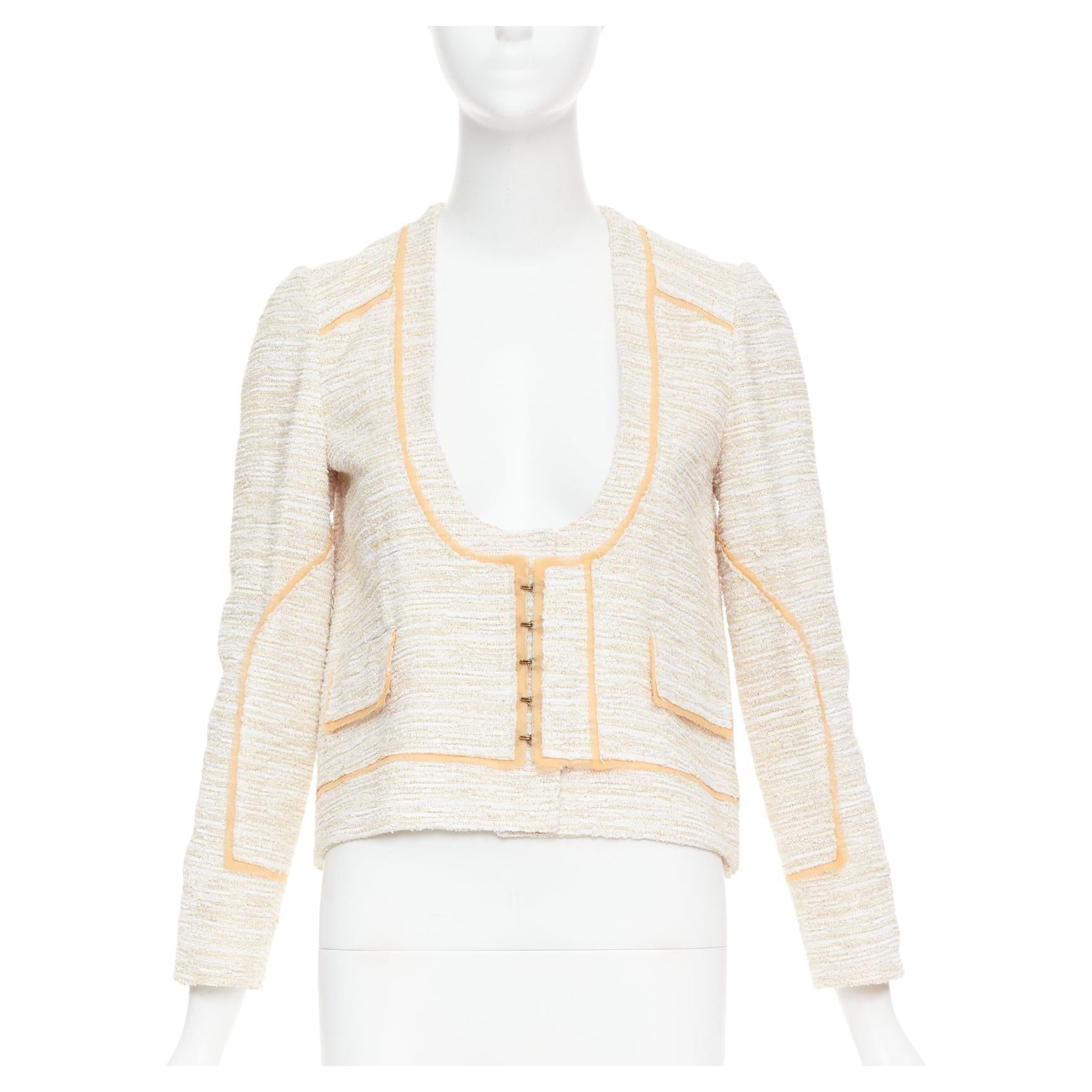 PROENZA SCHOULER 2011 beige cotton tweed orange trim scoop jacket US2 S