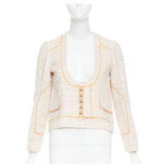 Proenza Schouler 2011 giacca scoop in cotone tweed beige con finiture arancioni US2 S