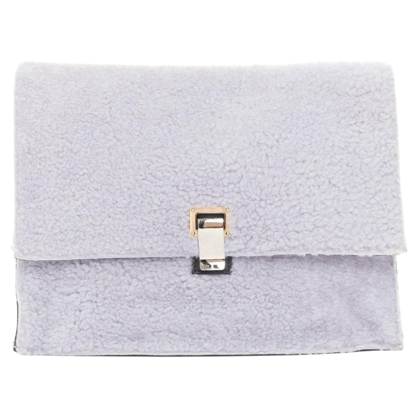 Pre-owned Proenza Schouler 2013 Runway Lunch Shearling Gold Push Clasp Envelop Clutch Bag In Gray