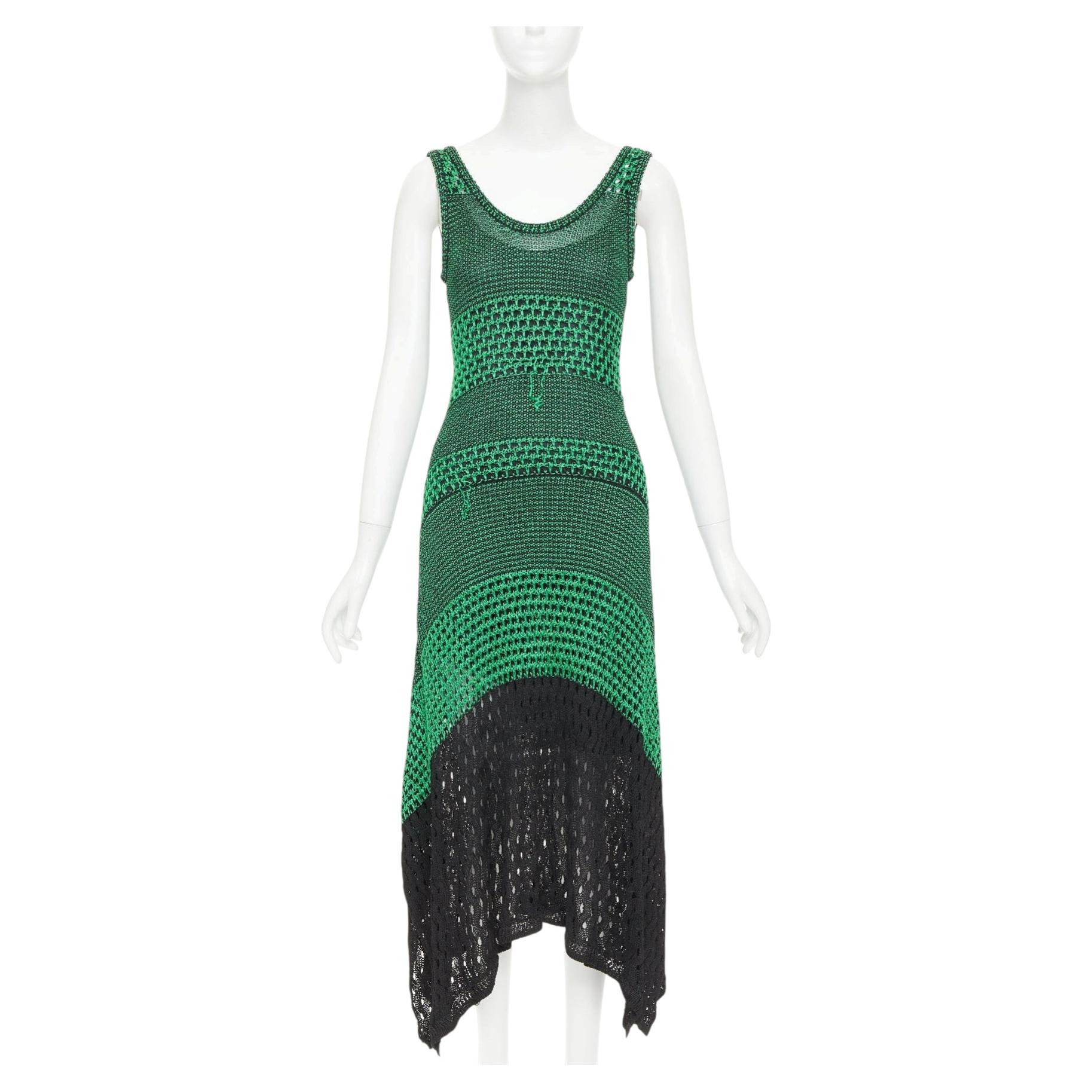 Pre-owned Proenza Schouler 2016 Green Black Asymmetric Lattice Crochet Knit Dress S