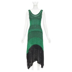 Proenza Schouler 2016 Abito in maglia all'uncinetto a reticolo asimmetrico verde e nero, taglia S