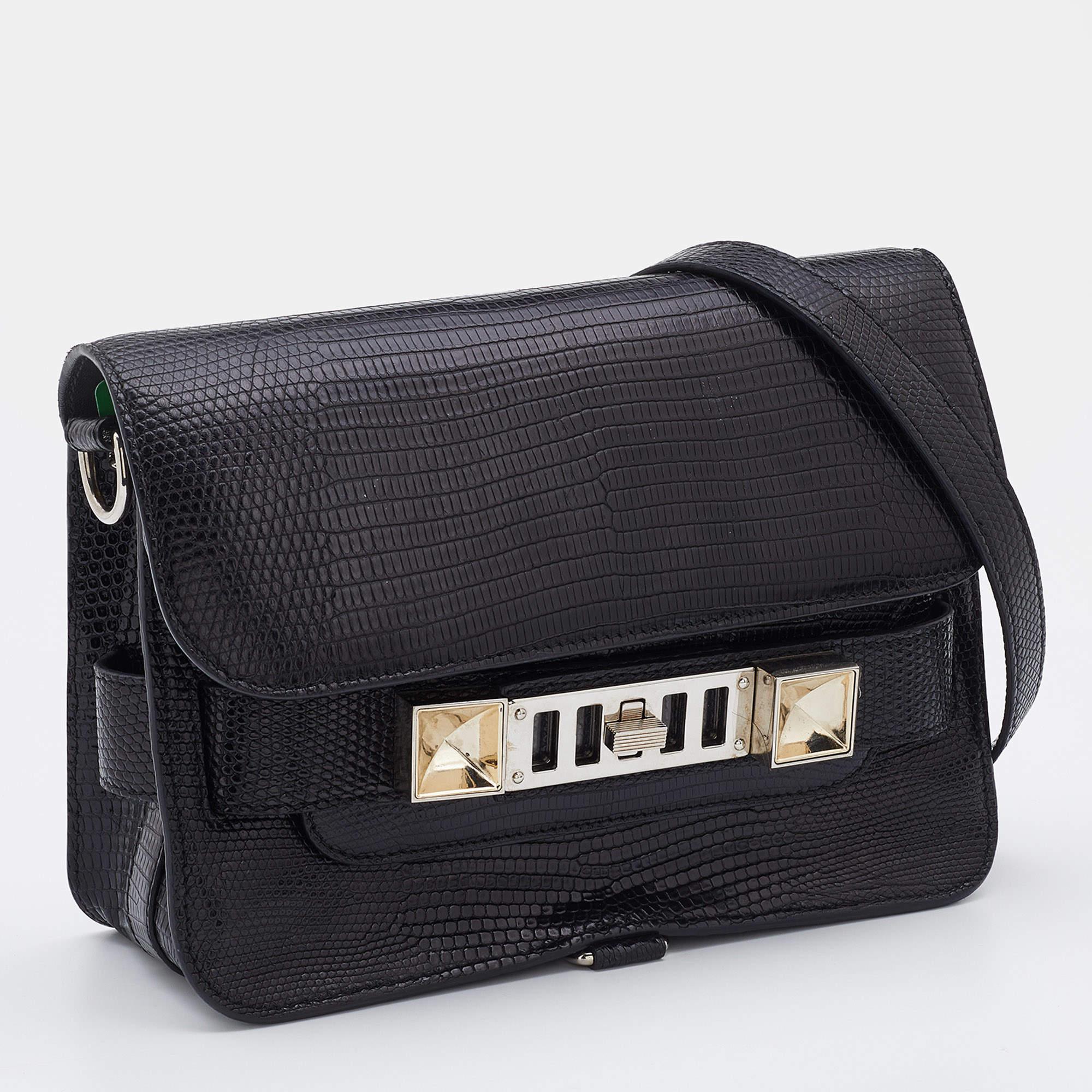 Women's Proenza Schouler Black Croc Embossed Leather PS11 Classic Crossbody Bag