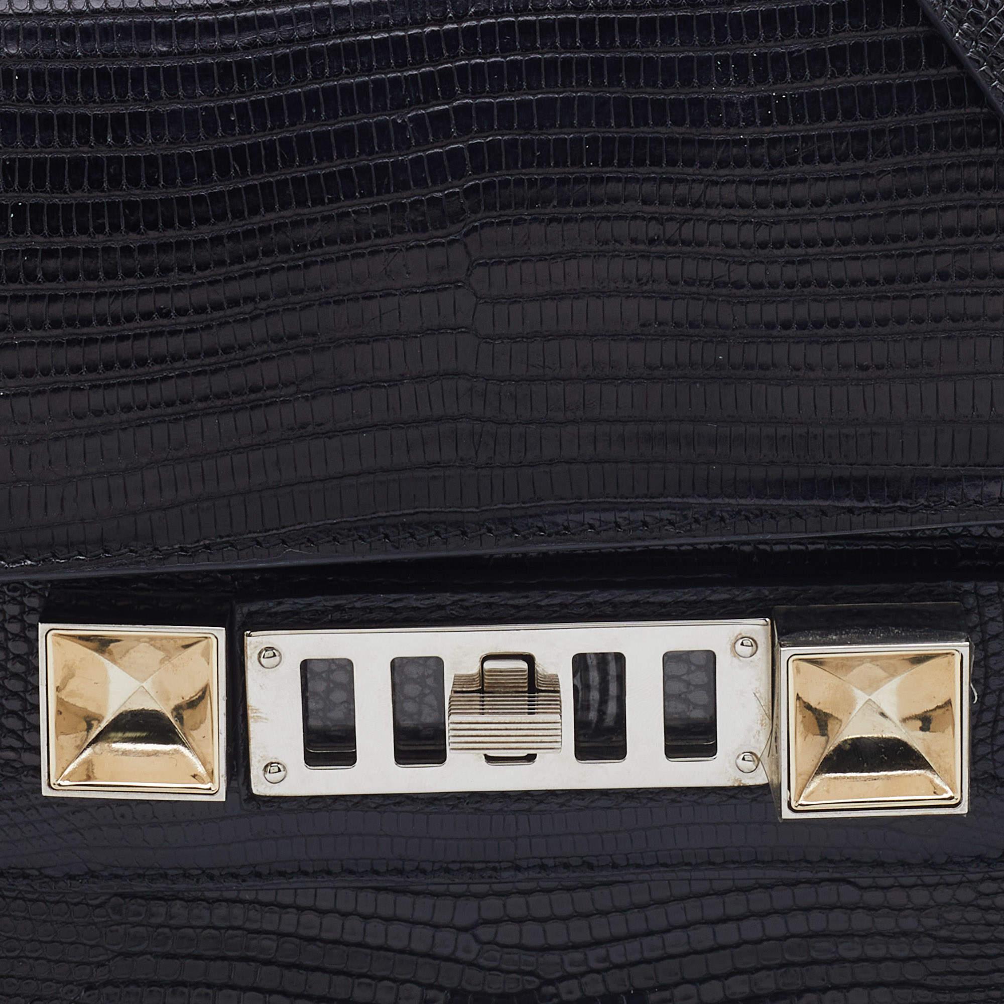 Proenza Schouler Black Croc Embossed Leather PS11 Classic Crossbody Bag 2