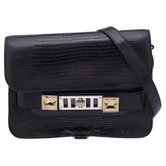 Proenza Schouler Black Croc Embossed Leather PS11 Classic Crossbody Bag