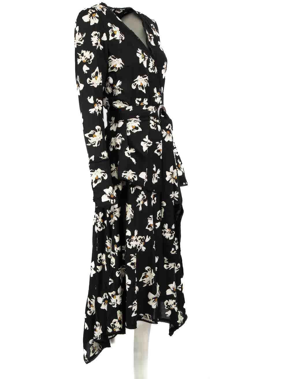 CONDITION is Very good. Minimal wear to dress is evident. Minimal wear to both underarm linings with discoloured marks on this used Proenza Schouler designer resale item.
 
Details
Black
Viscose
Midi dress
Floral print pattern
V neckline
Asymmetric