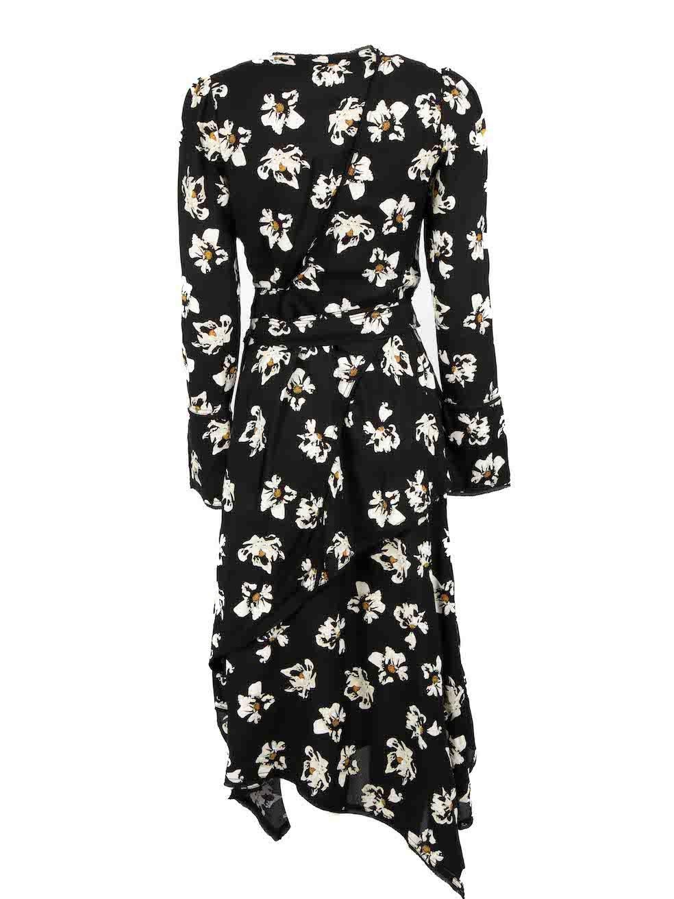 Proenza Schouler Black Floral Belted Midi Dress Size S In Excellent Condition For Sale In London, GB