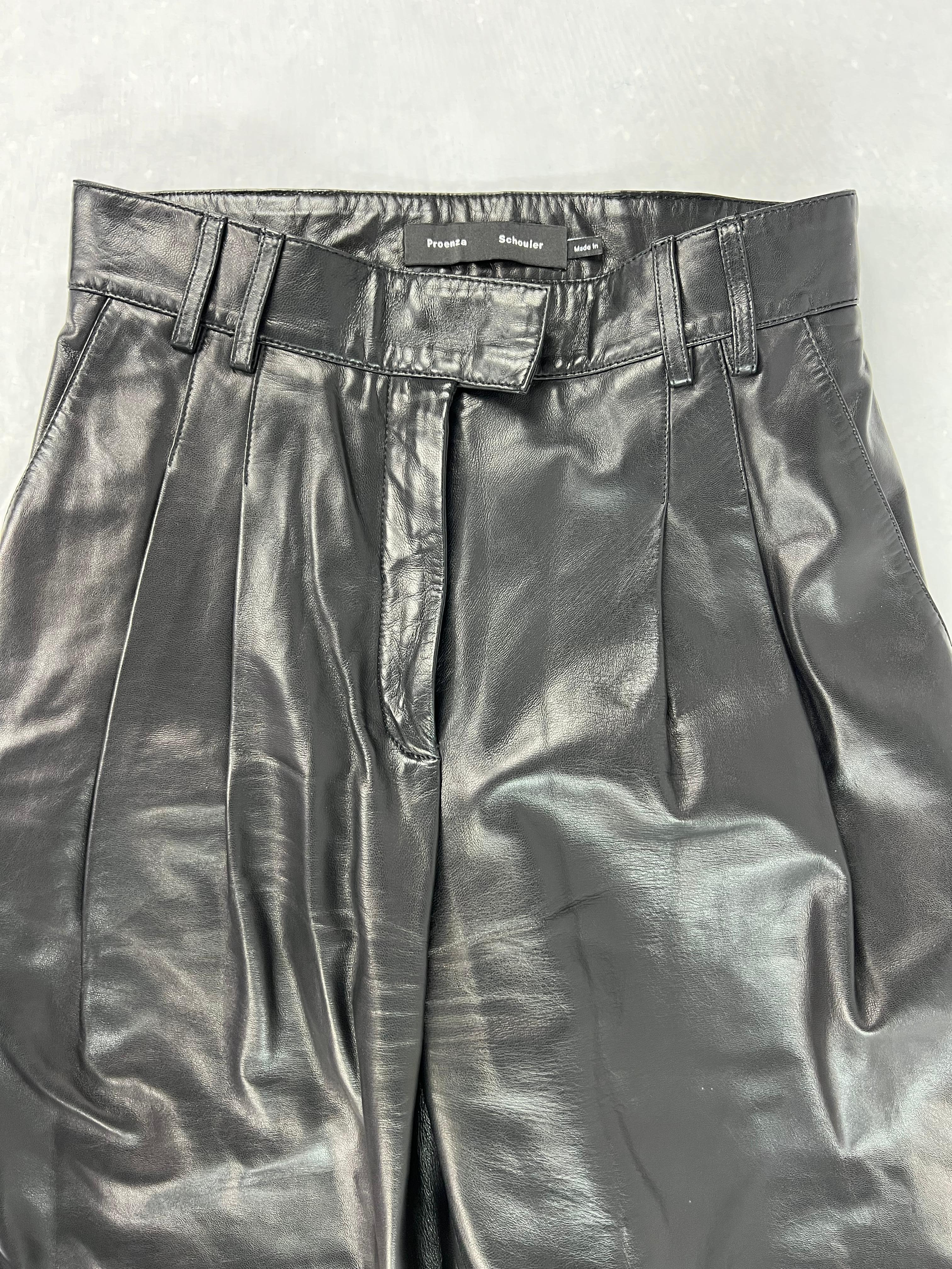 Noir Pantalon en cuir noir Proenza Schouler, Taille 6 en vente
