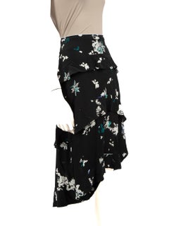 Proenza Schouler Black Silk Floral Print Skirt Size XS