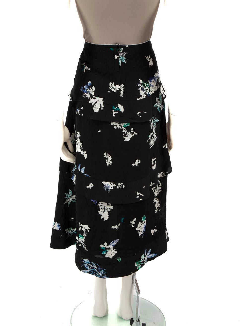 Noir Jupe imprimée florale en soie noire Proenza Schouler, Taille XS en vente