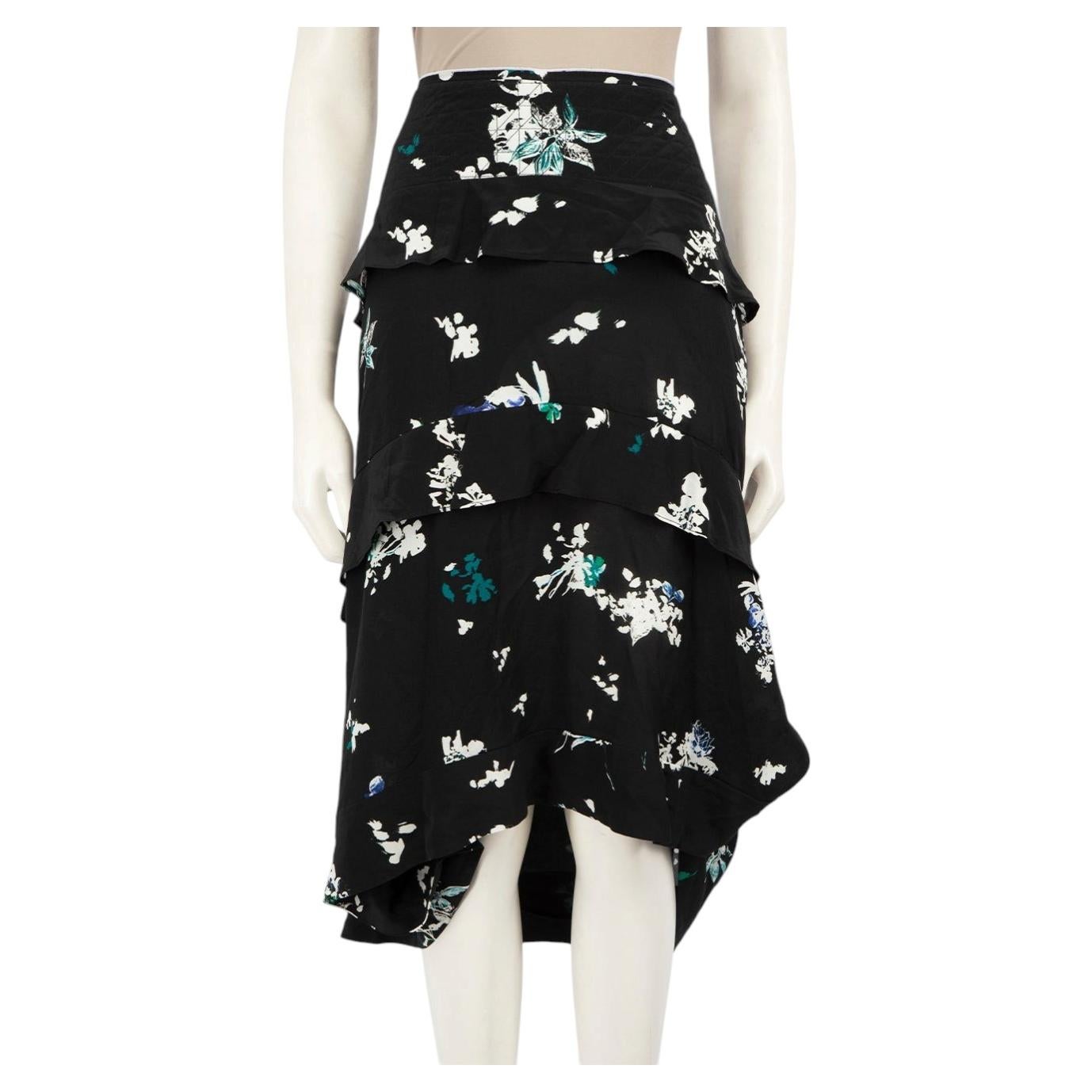 Proenza Schouler Black Silk Floral Print Skirt Size XS