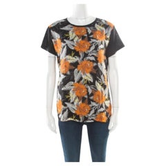 Proenza Schouler Black Slub Jersey Contrast Floral Print T-Shirt S