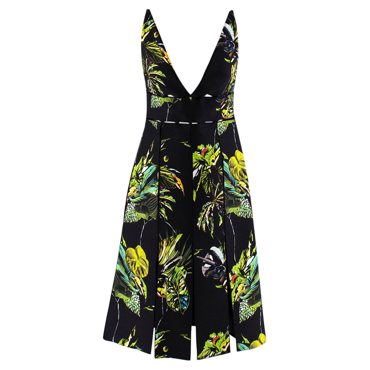 Proenza Schouler Black Tropical Print Cut-Out Dress - US size 4 For Sale