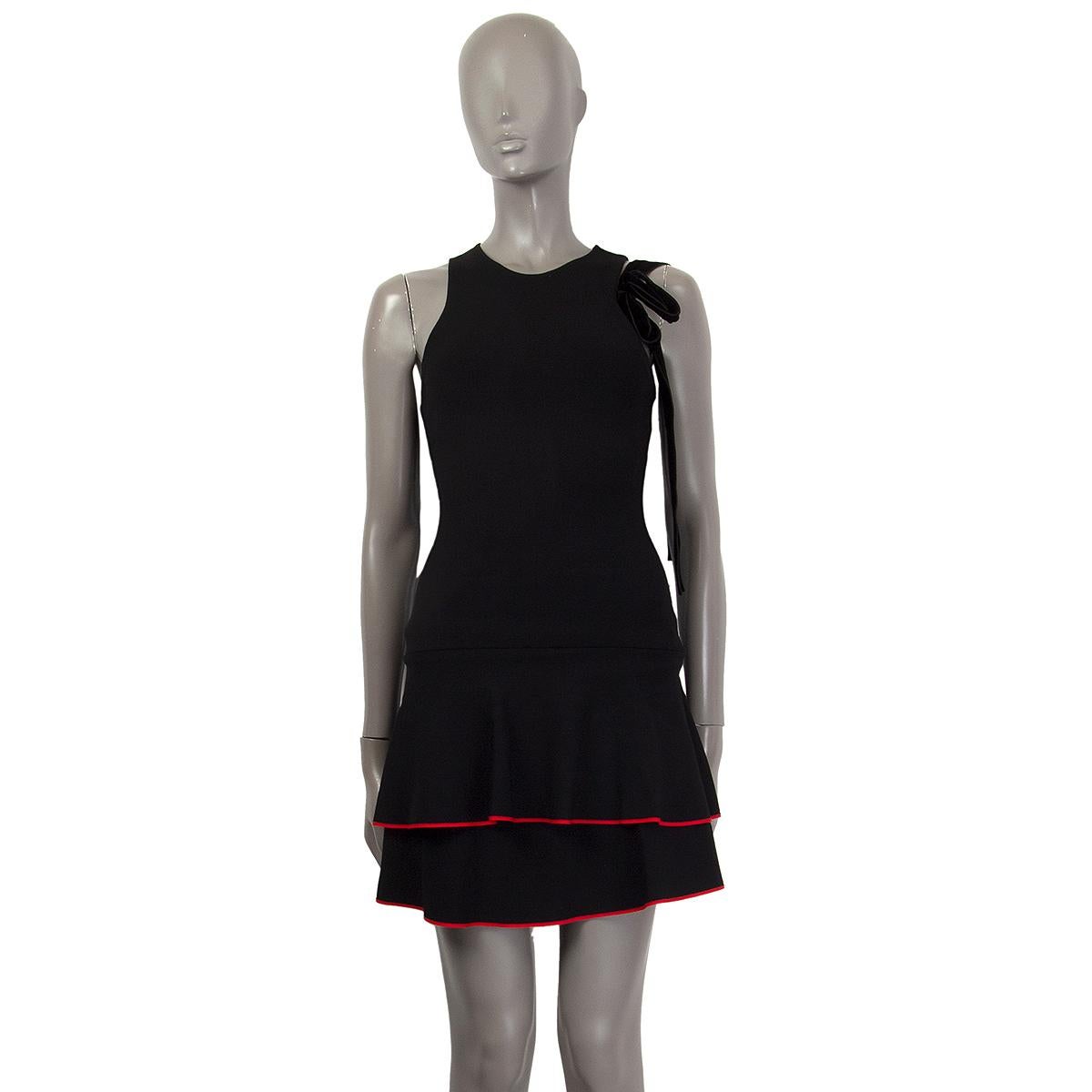 Black PROENZA SCHOULER black viscose TIERED RED TRIM FLARED Dress S For Sale