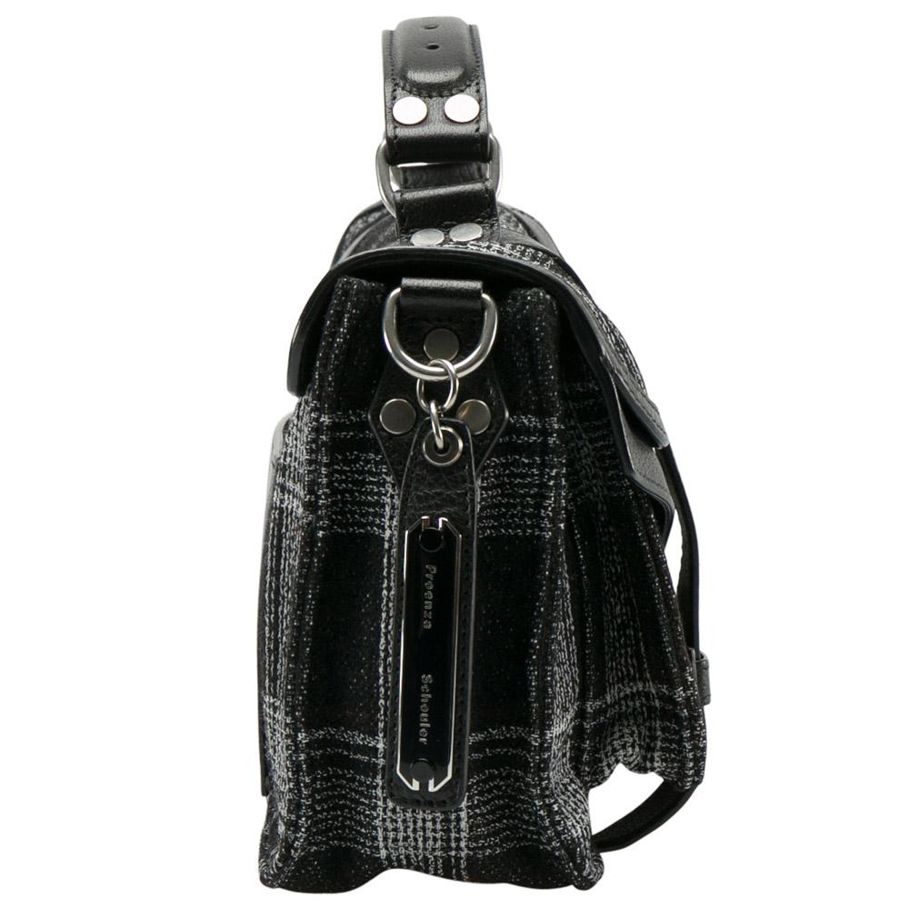 Women's Proenza Schouler Black/White Monochrome Plaid and Leather Tiny PS1 Crossbody Bag