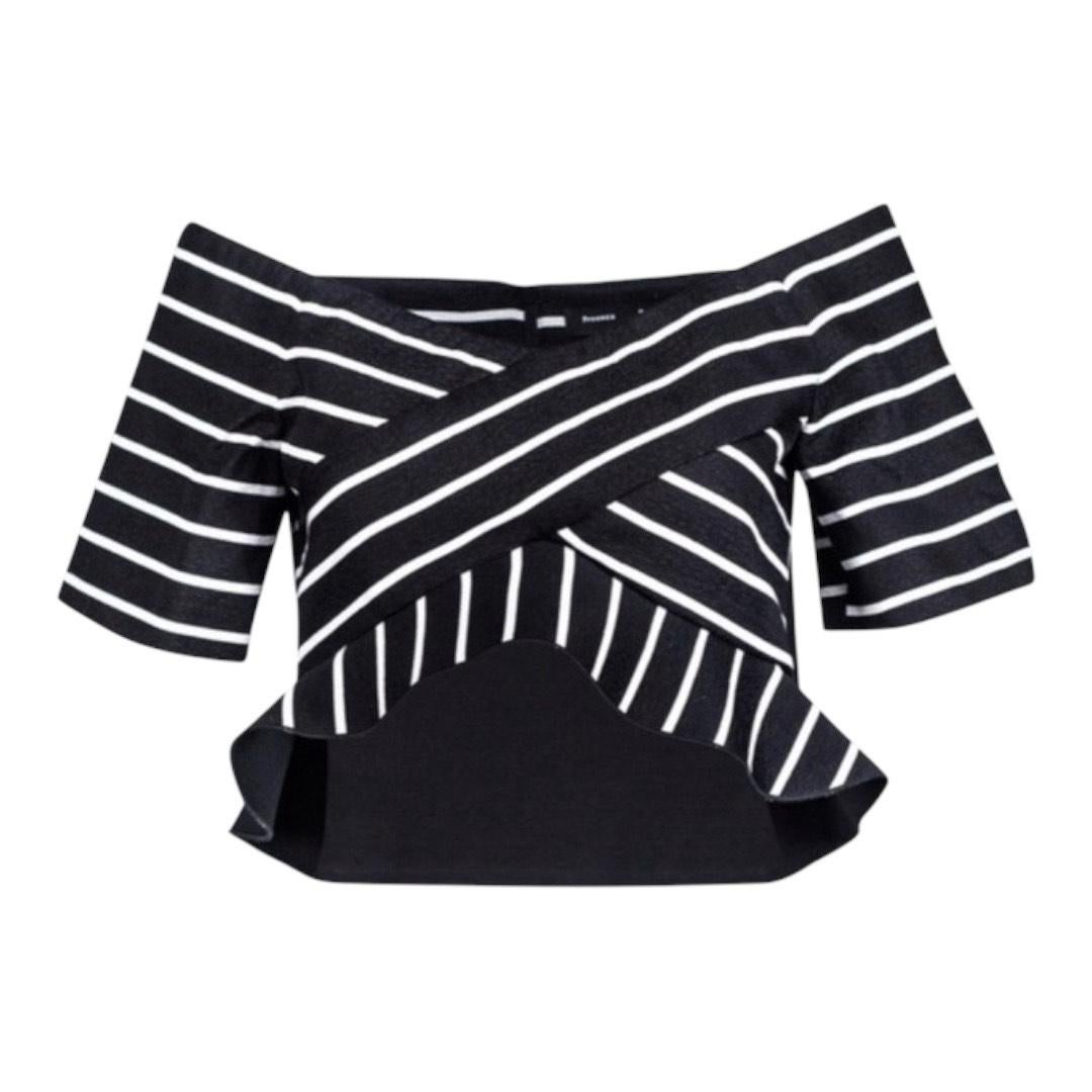 Proenza Schouler Black & White Off-Shoulder Knit Top In Excellent Condition For Sale In Dallas, TX