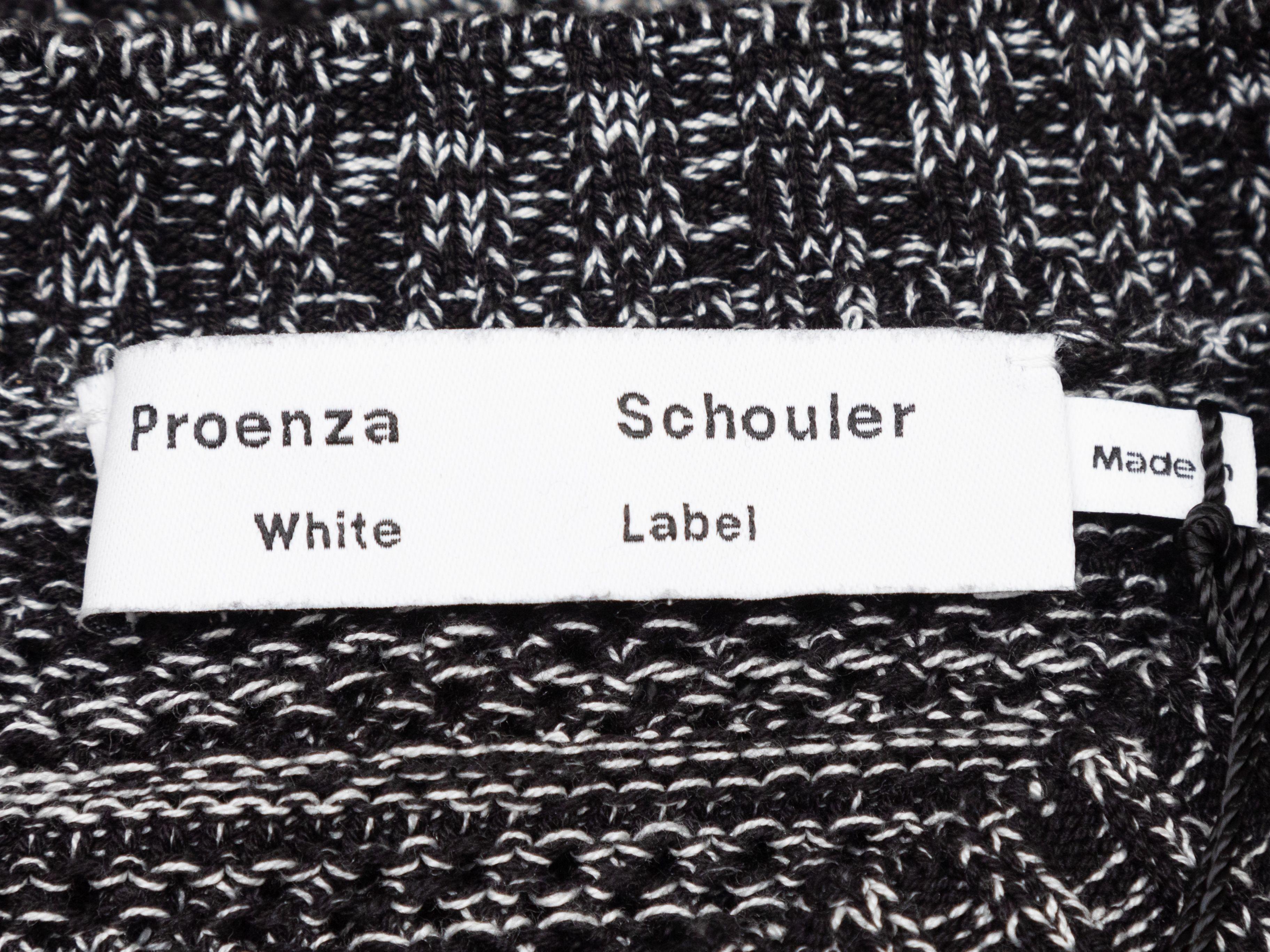 Product Details: Black and white silk-blend melange knit sweater by Proenza Schouler. Crew neck. Long sleeves. 36