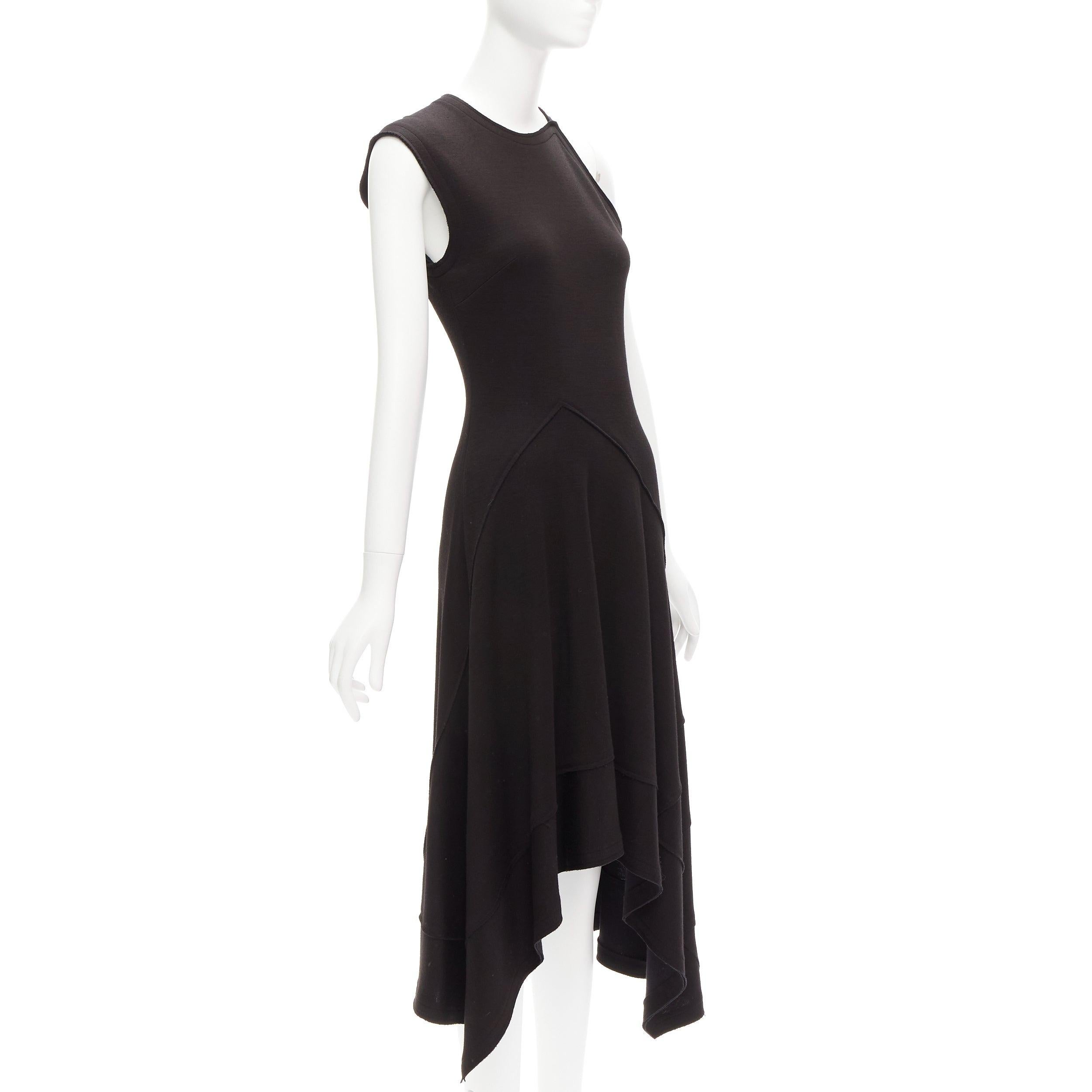 Black PROENZA SCHOULER black wool blend asymmetric bias cut knitted dress US2 S For Sale