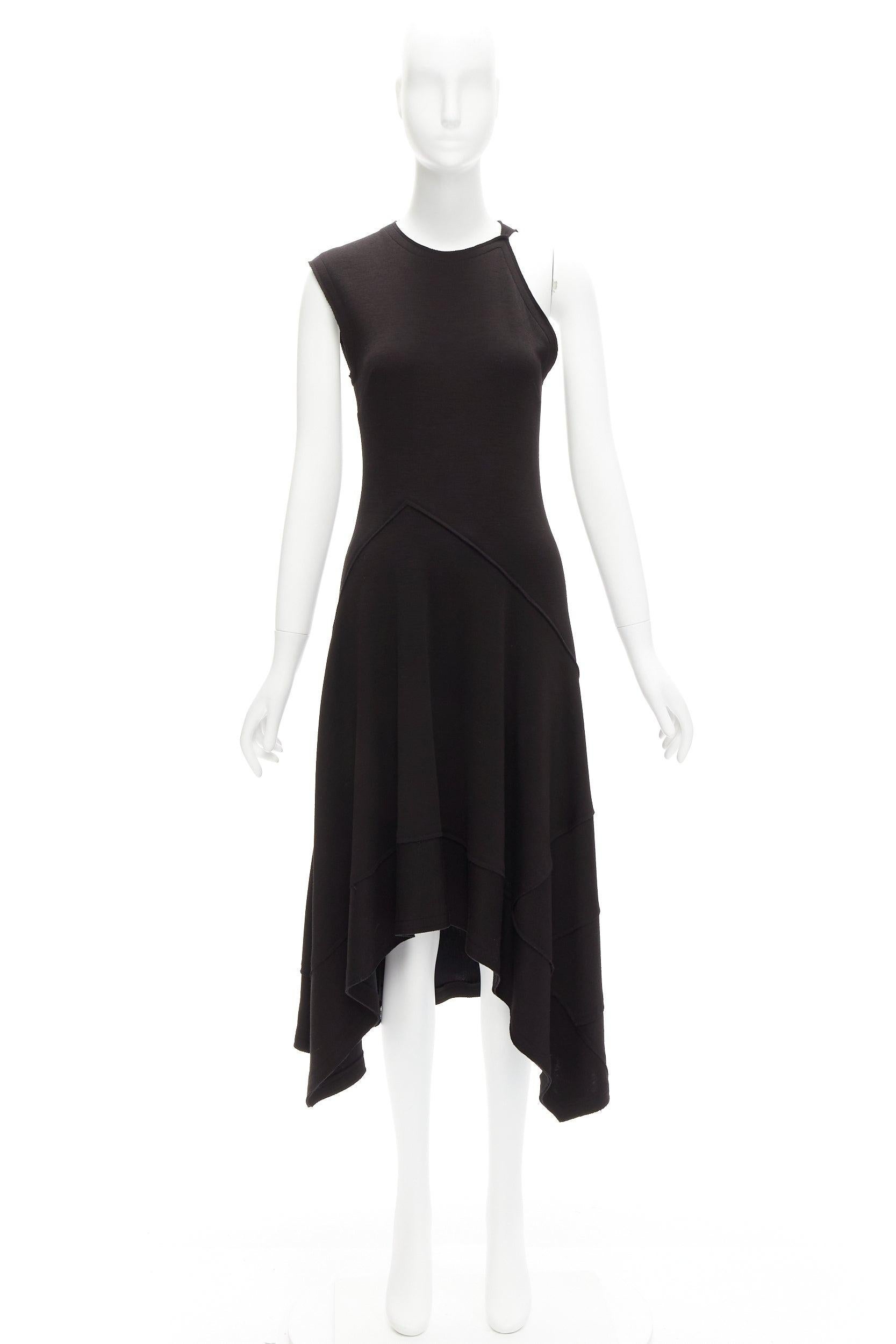 PROENZA SCHOULER black wool blend asymmetric bias cut knitted dress US2 S For Sale 4
