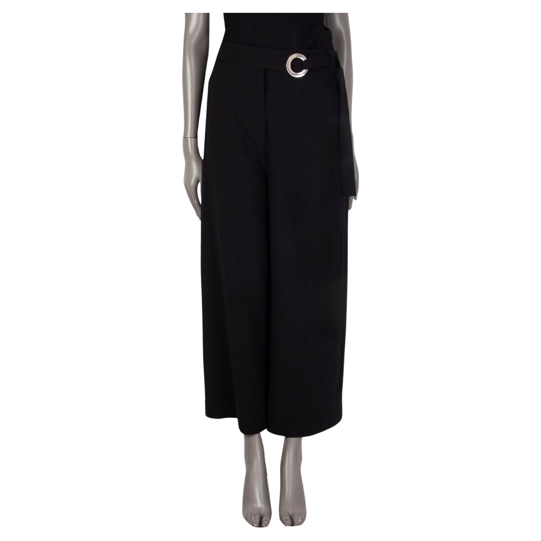 PROENZA SCHOULER black wool LOOP BUCKLE WIDE LEG Pants 8 M For Sale