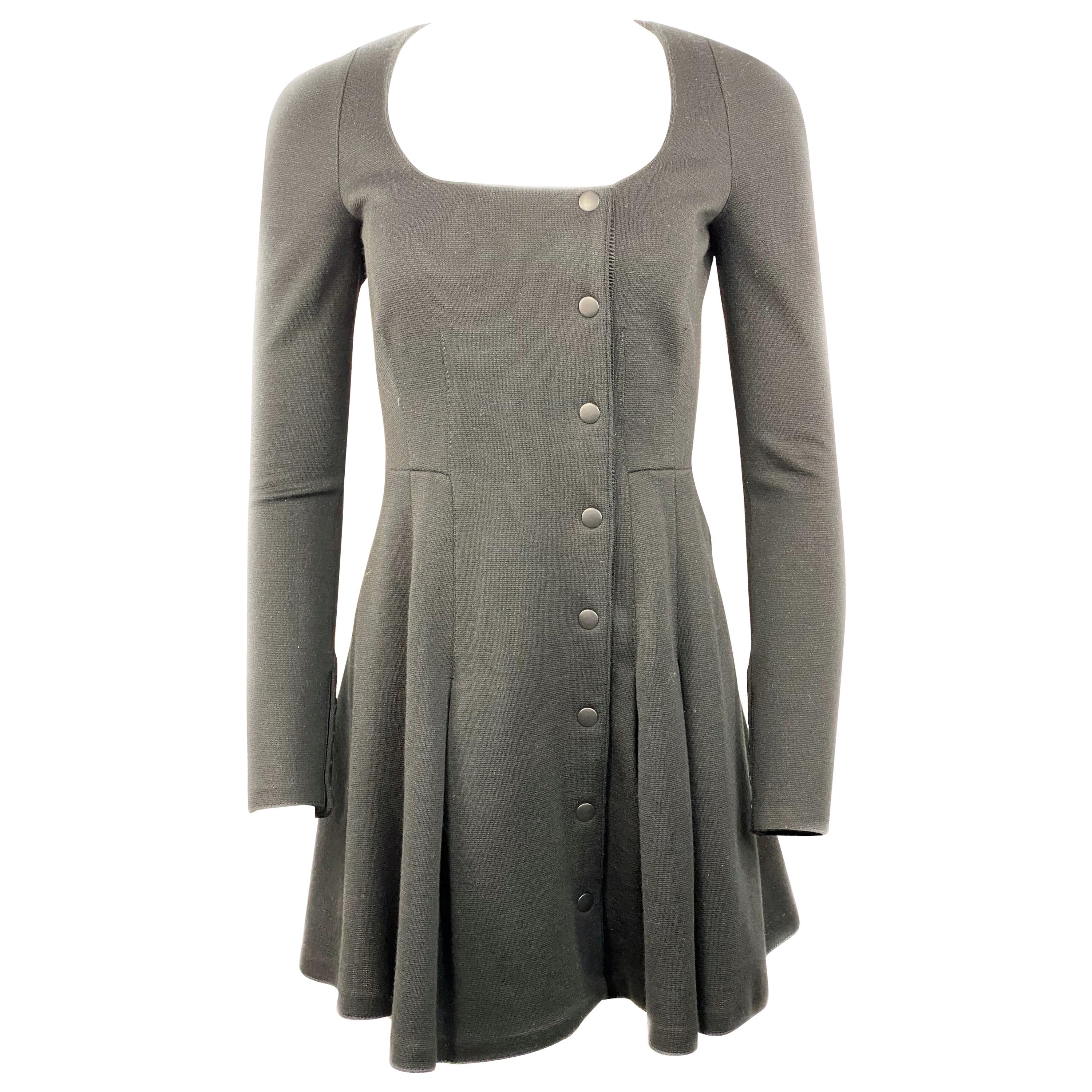 Proenza Schouler Schwarz Wolle Mini Mantel Kleid w / Knöpfe Größe 4