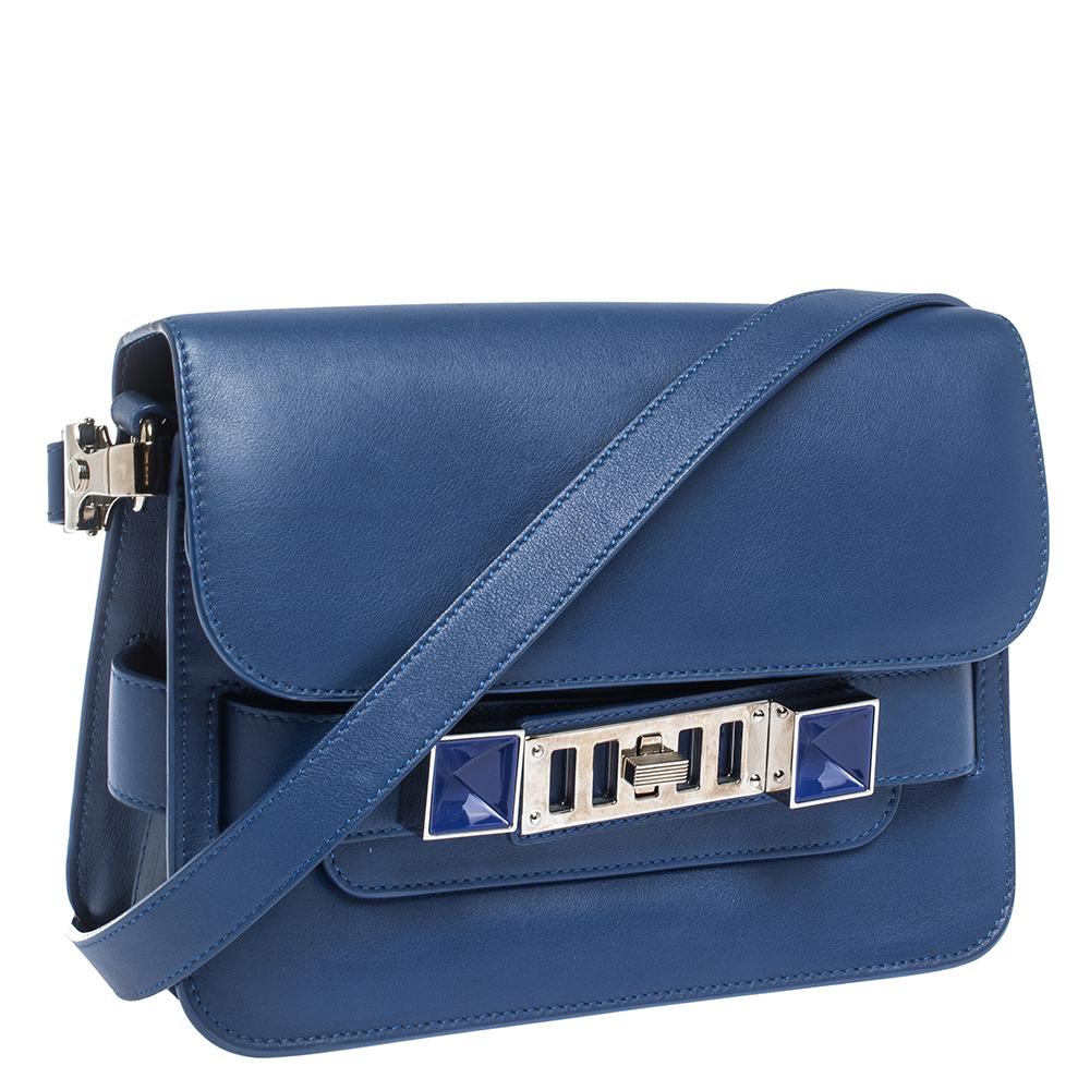 Proenza Schouler Blue Leather Mini Classic PS11 Shoulder Bag In Good Condition In Dubai, Al Qouz 2