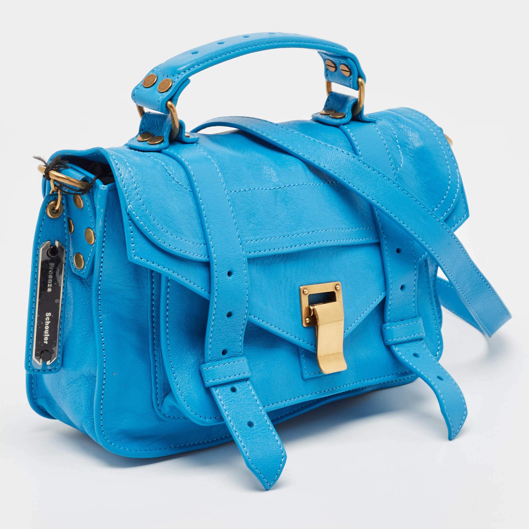 Proenza Schouler Blaue Ledertasche mit Griff oben aus Zinn PS1 im Zustand „Neu“ im Angebot in Dubai, Al Qouz 2