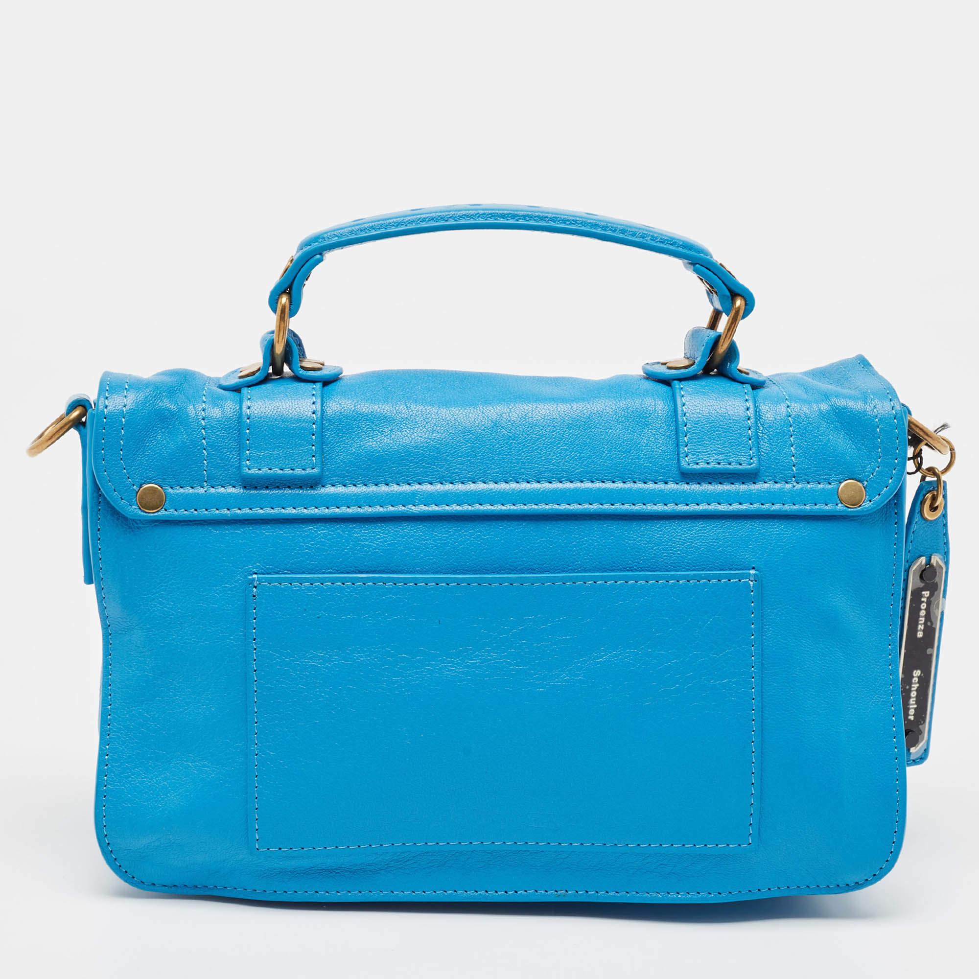 Proenza Schouler Blaue Ledertasche mit Griff oben aus Zinn PS1 Damen im Angebot