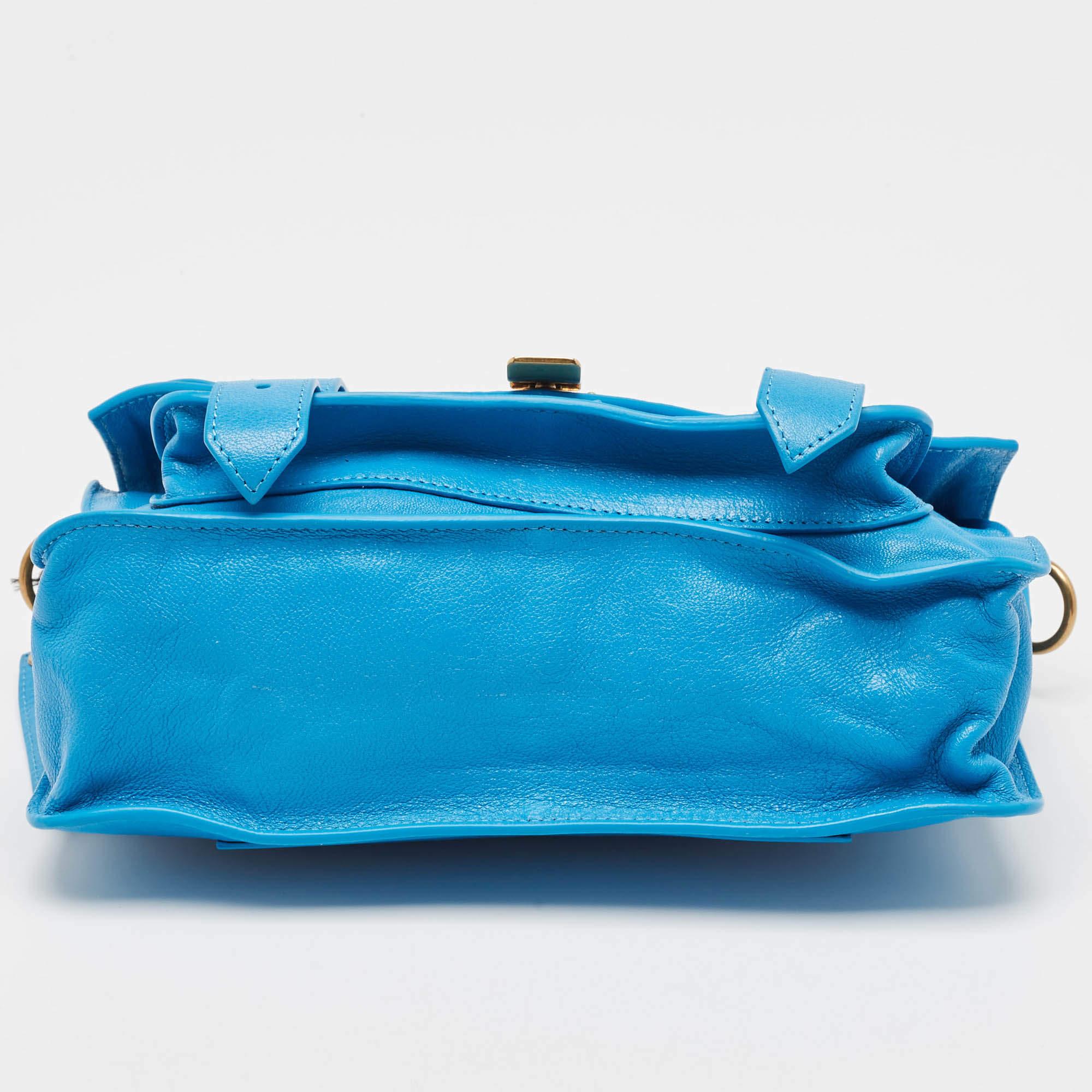 Proenza Schouler Blaue Ledertasche mit Griff oben aus Zinn PS1 im Angebot 4