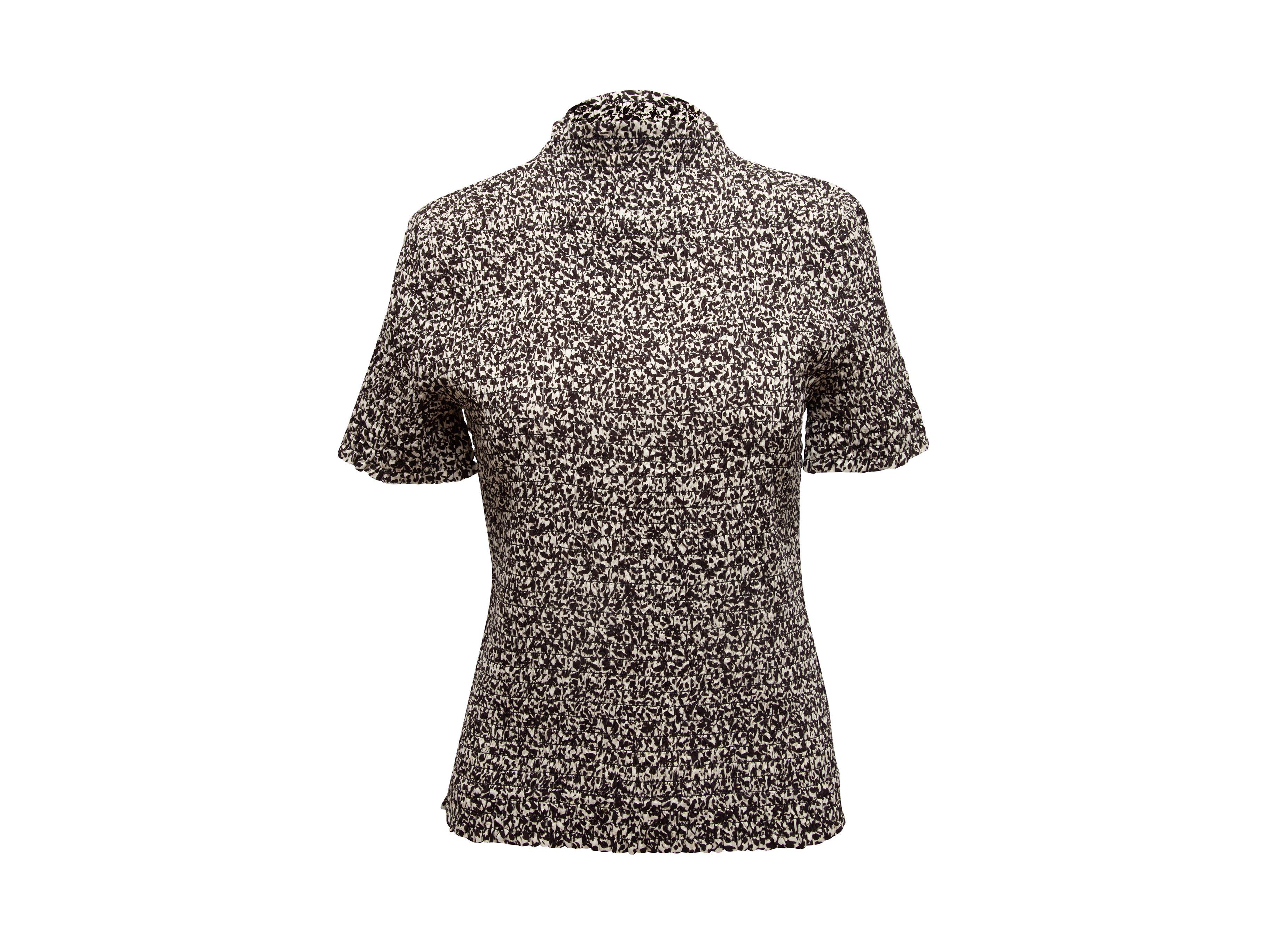 Proenza Schouler Brown & White Smocked Short Sleeve Top In Good Condition In New York, NY