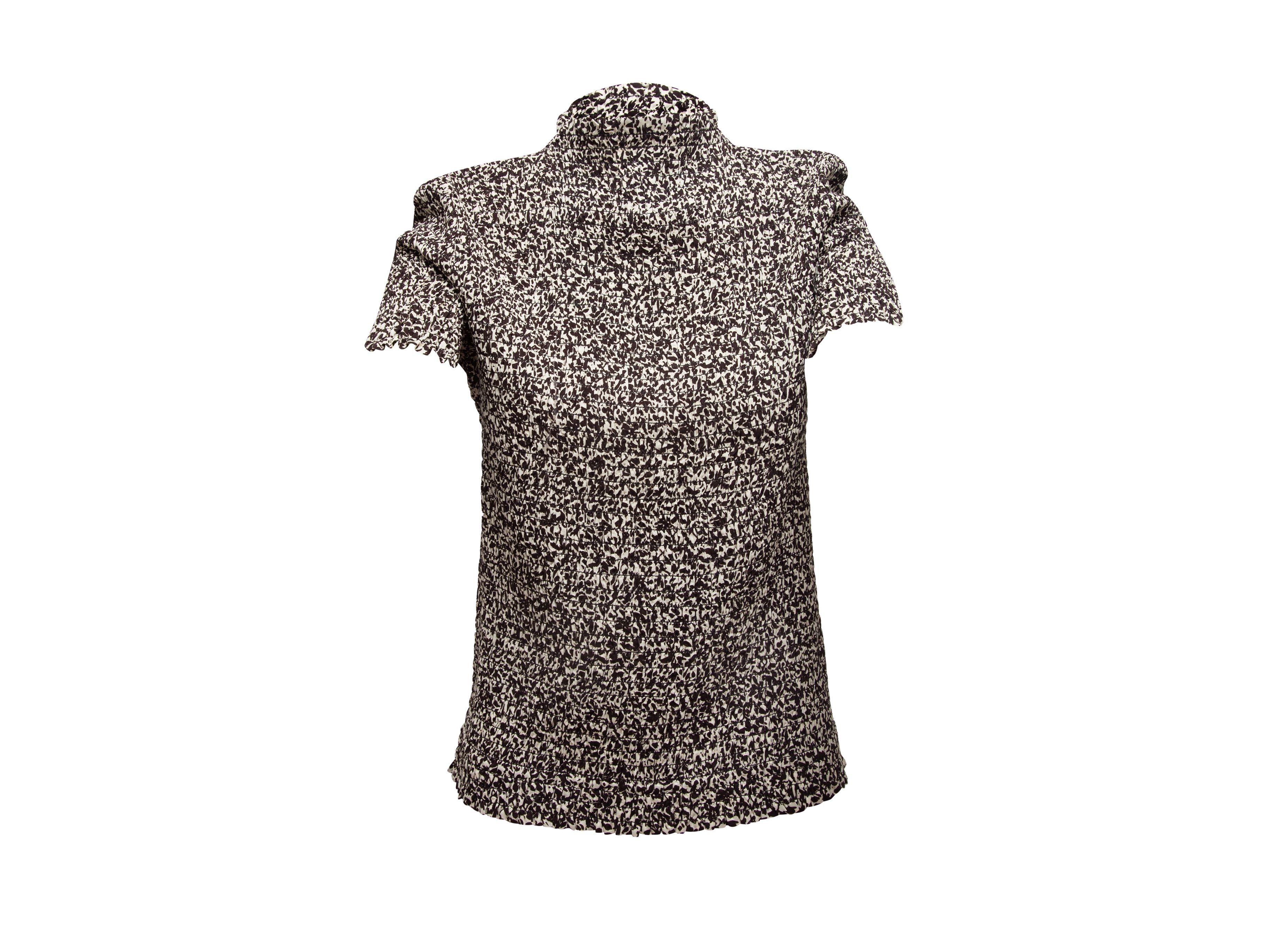 Women's Proenza Schouler Brown & White Smocked Short Sleeve Top