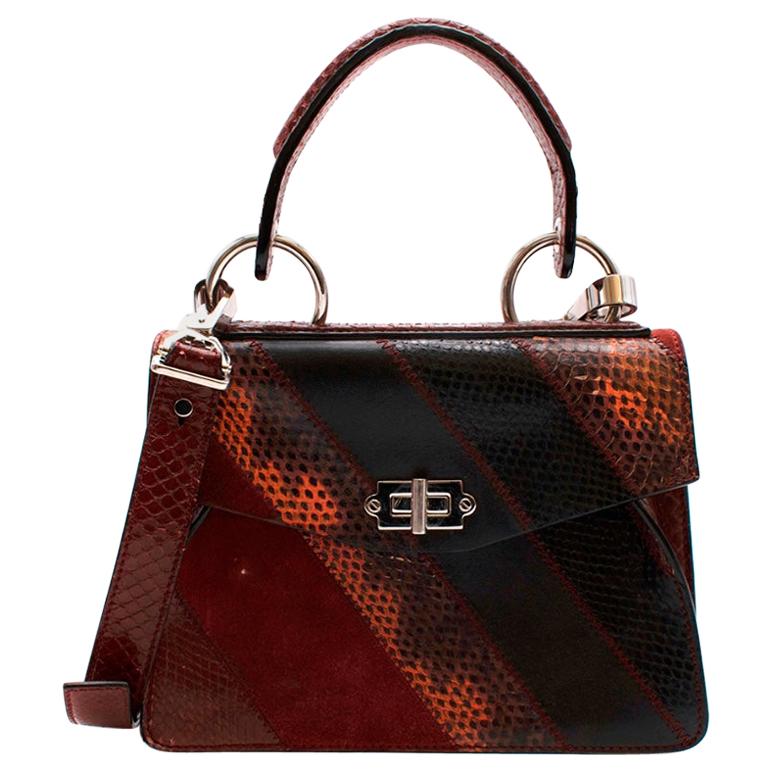Proenza Schouler Burgundy Leather & Snakeskin Patchwork Small Hava Bag