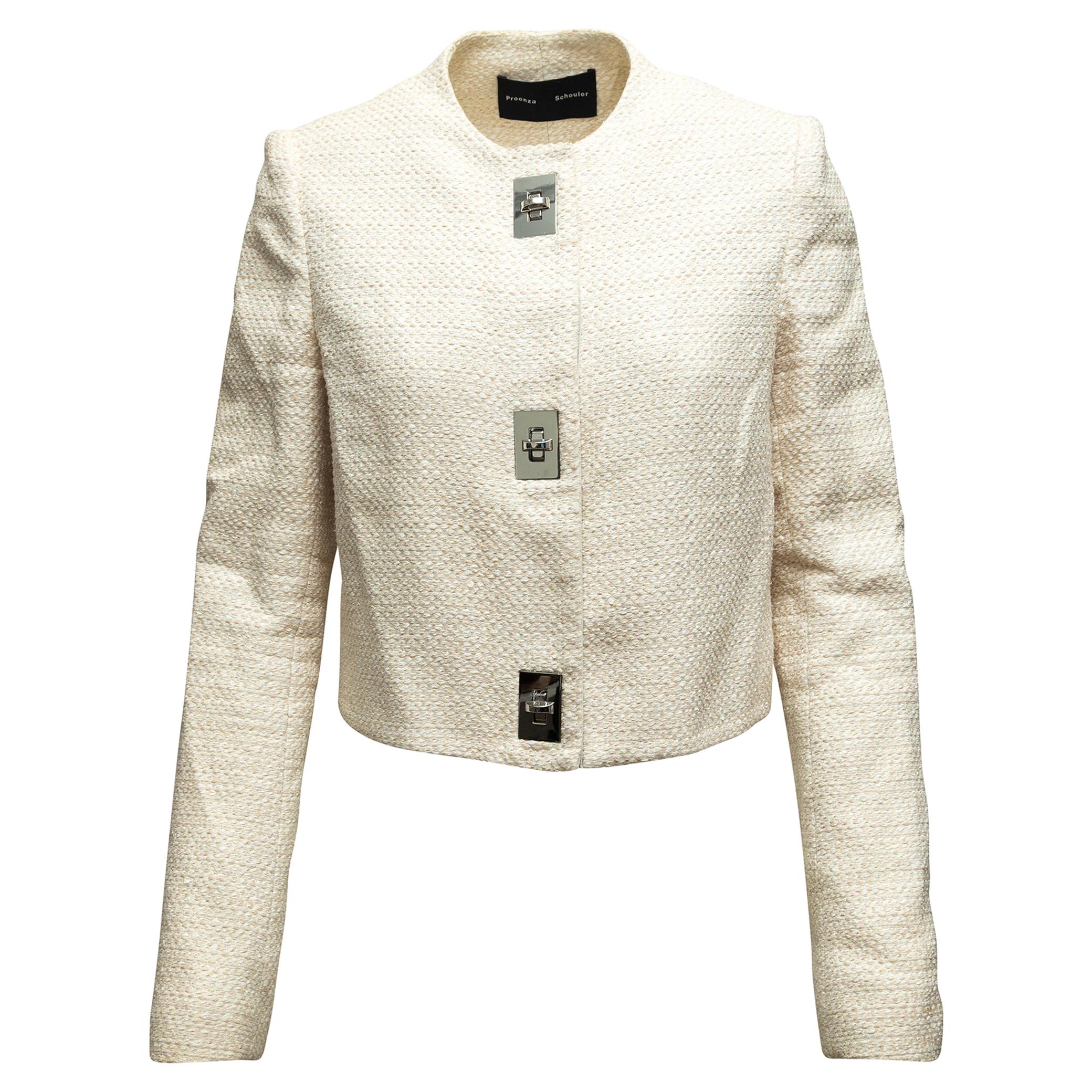 cream collarless jacket