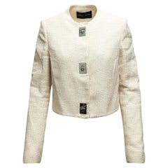 Proenza Schouler Cream Tweed Collarless Jacket