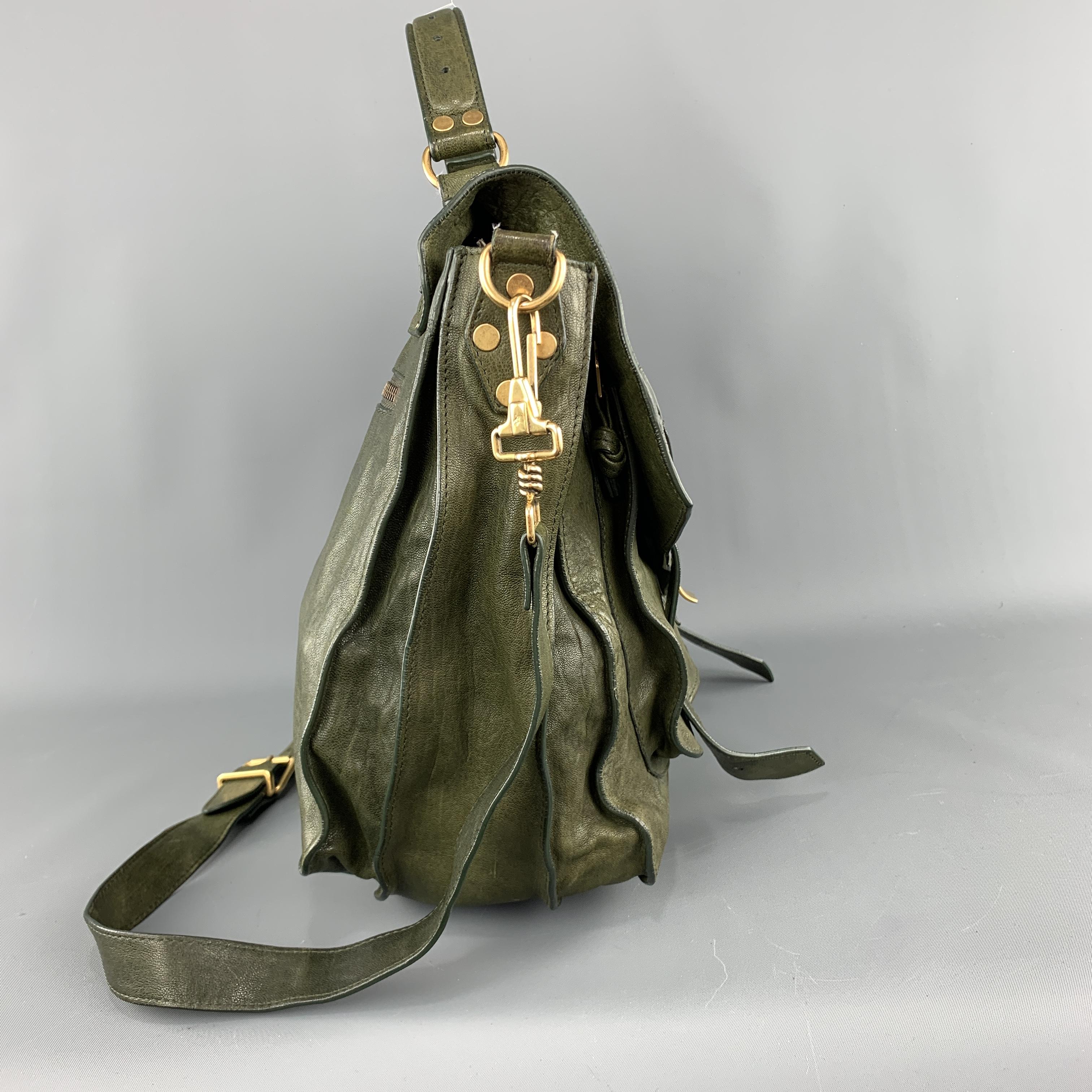 Women's or Men's PROENZA SCHOULER Distressed Olive Green Leather Large PS1 Satchel Bag