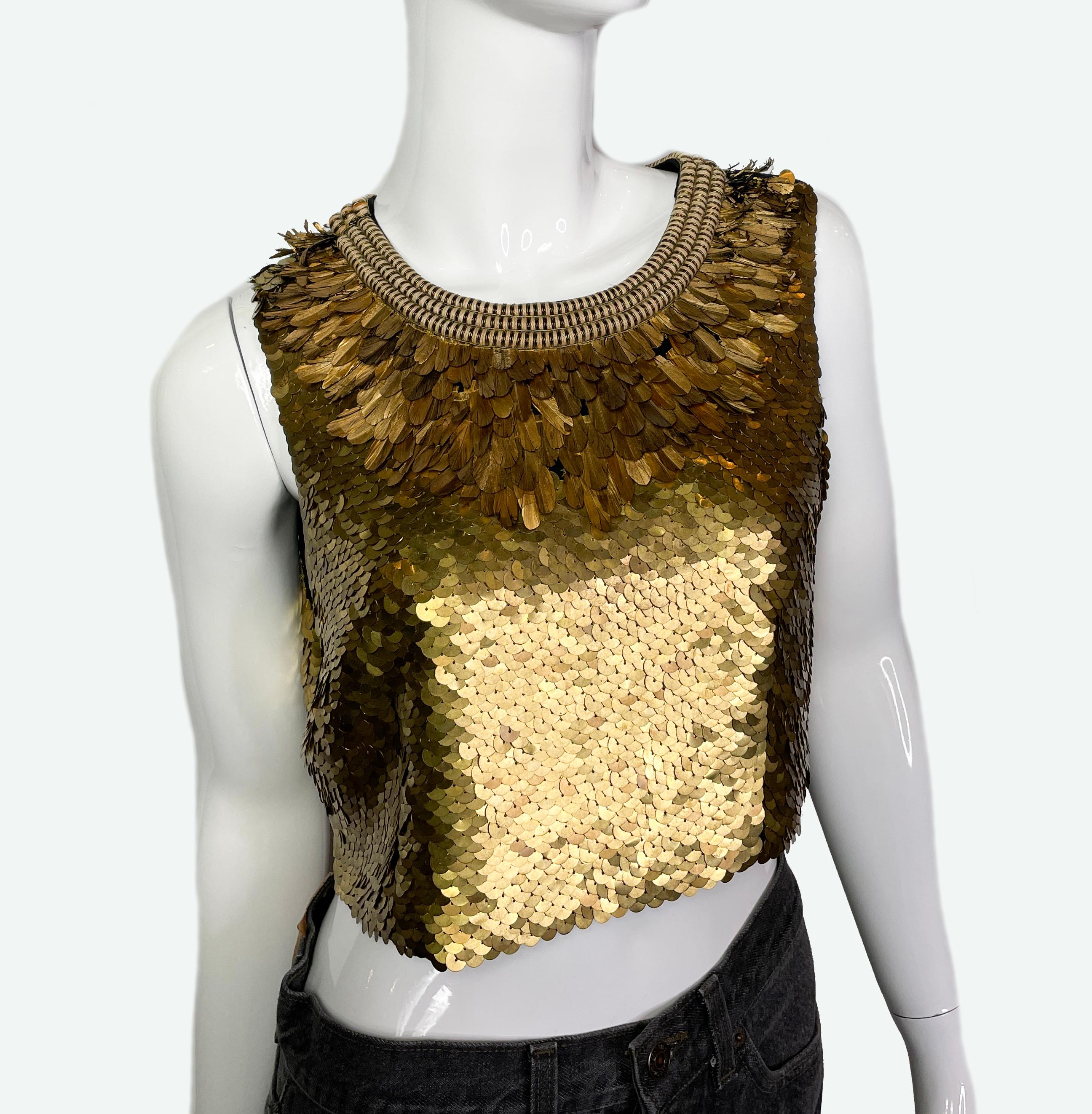 Proenza Schouler Gold Metal Sequins Silk Top, 2014 In Excellent Condition For Sale In New York, NY