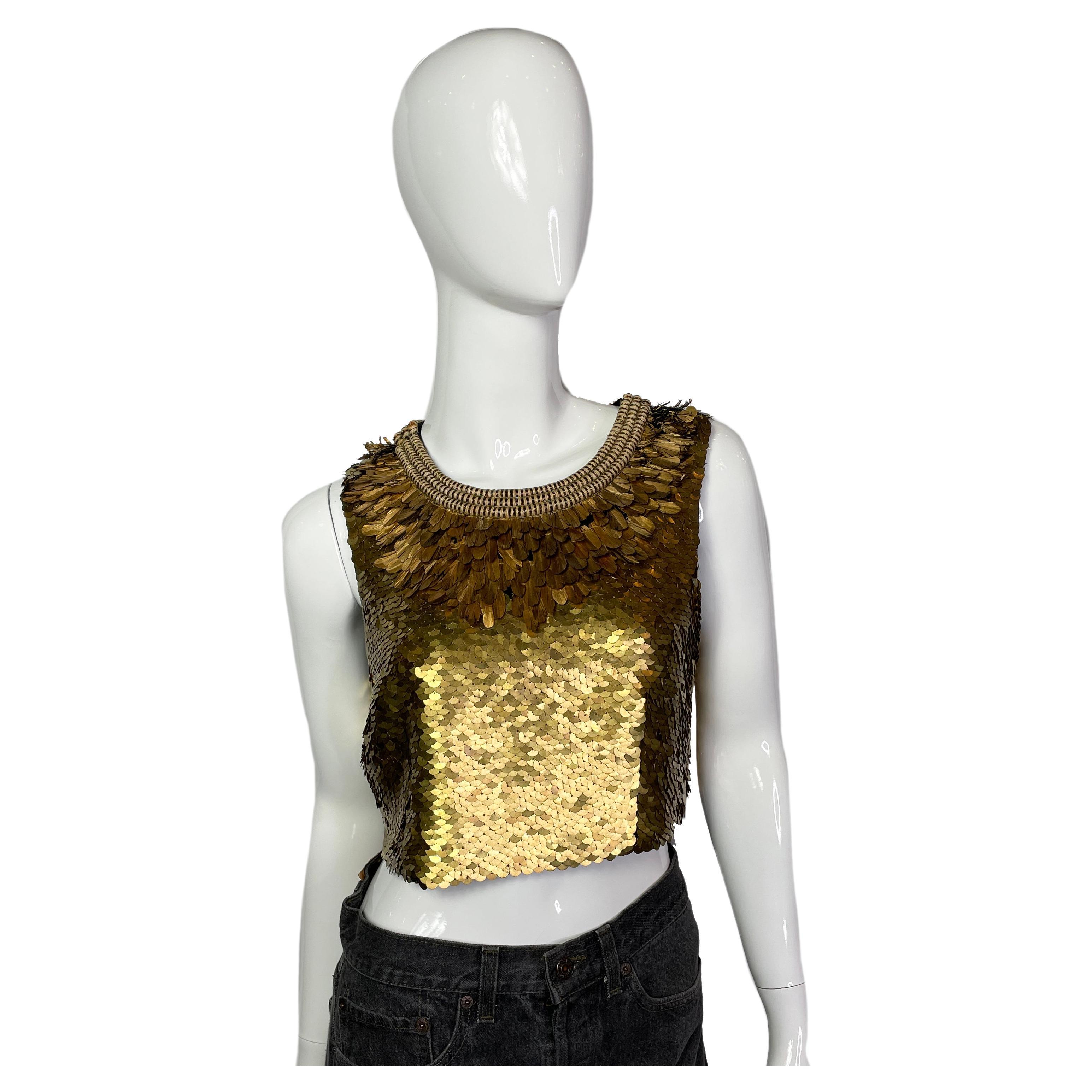 Proenza Schouler Gold Metal Sequins Silk Top, 2014 For Sale