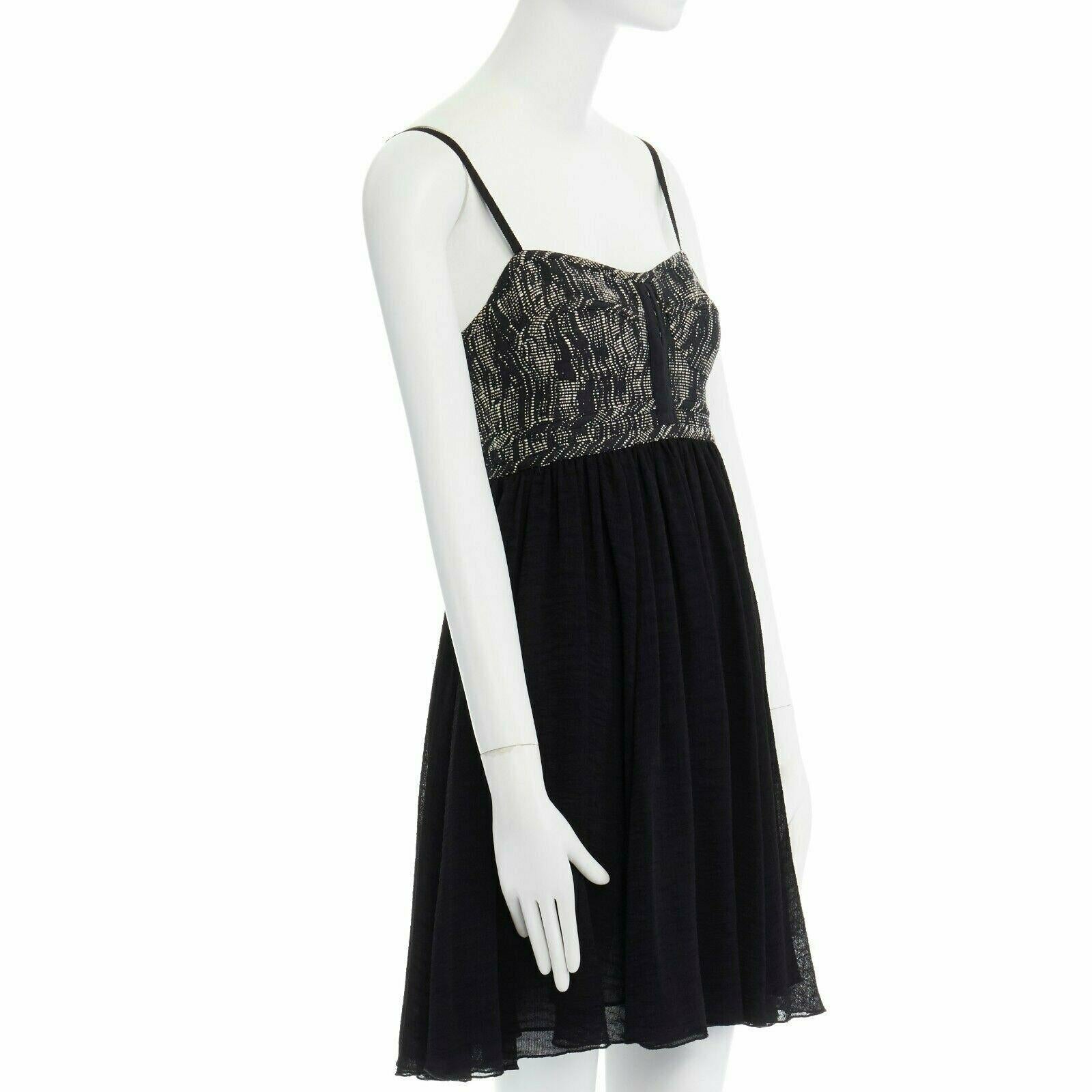 Black PROENZA SCHOULER grey tweed bust silk flounce skirt mini dress XS FR34 US2 UK6