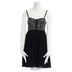 PROENZA SCHOULER minivestido con falda de volantes de seda y busto de tweed gris XS FR34 US2 UK6