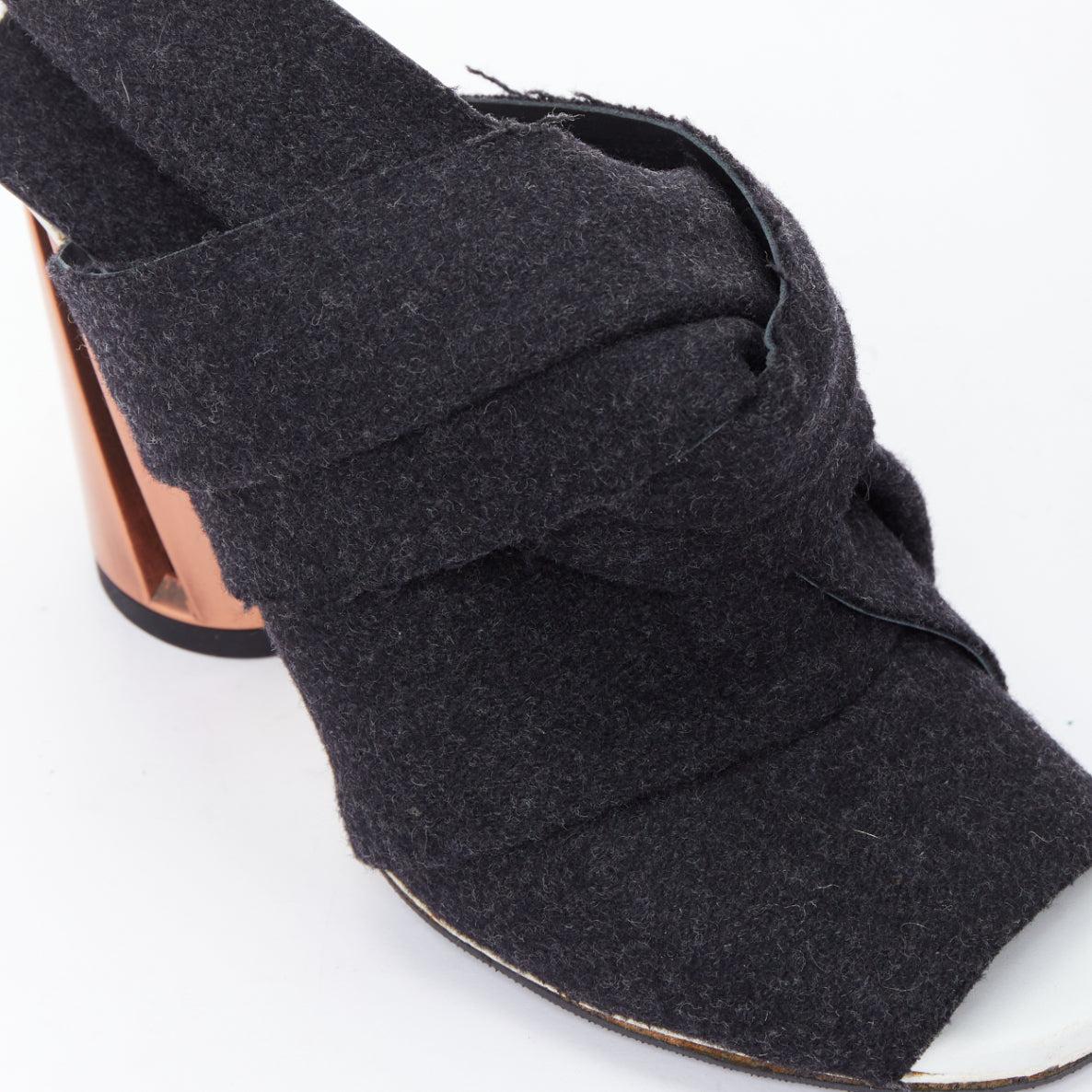 PROENZA SCHOULER mules à talon métallique avec nœud en feutre de laine gris EU38 en vente 2