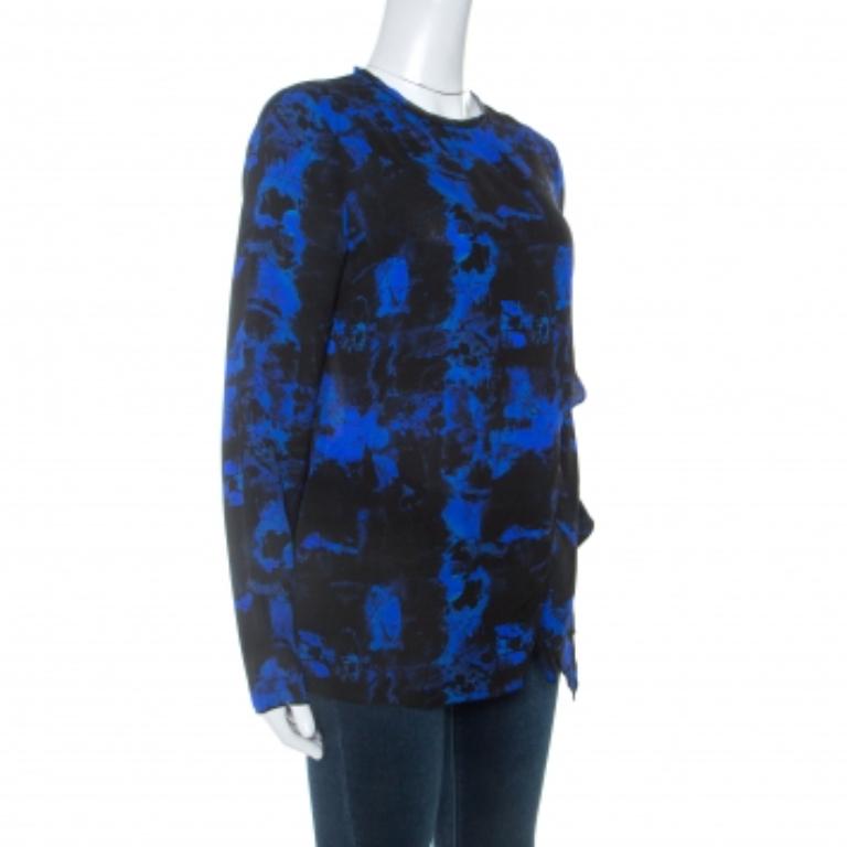 De las mujeres Proenza Schouler Top a capas de seda con estampado de graffiti índigo S en venta